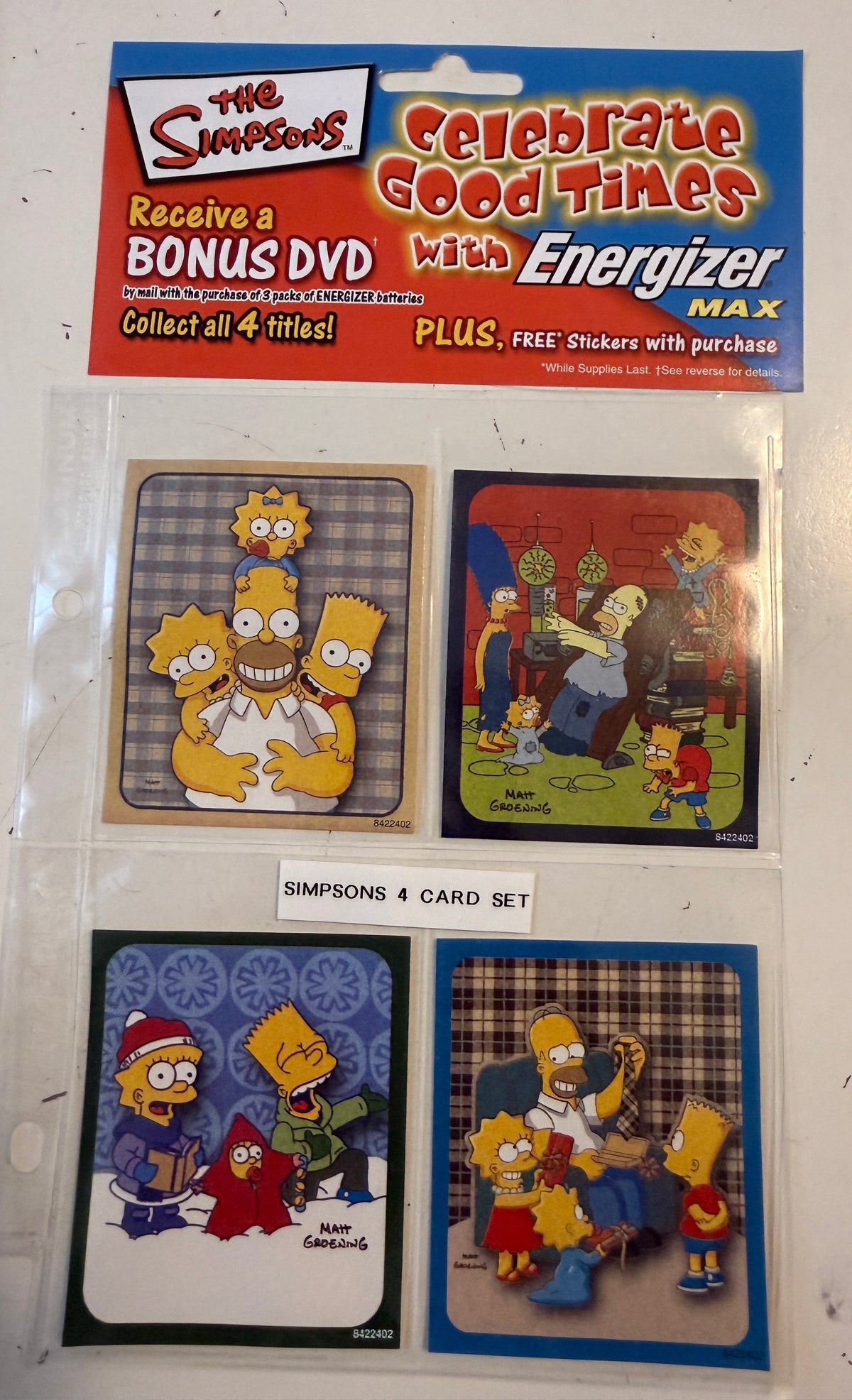 The Simpsons TV show rare Duracell batteries 4 stickers set with ad coupon!