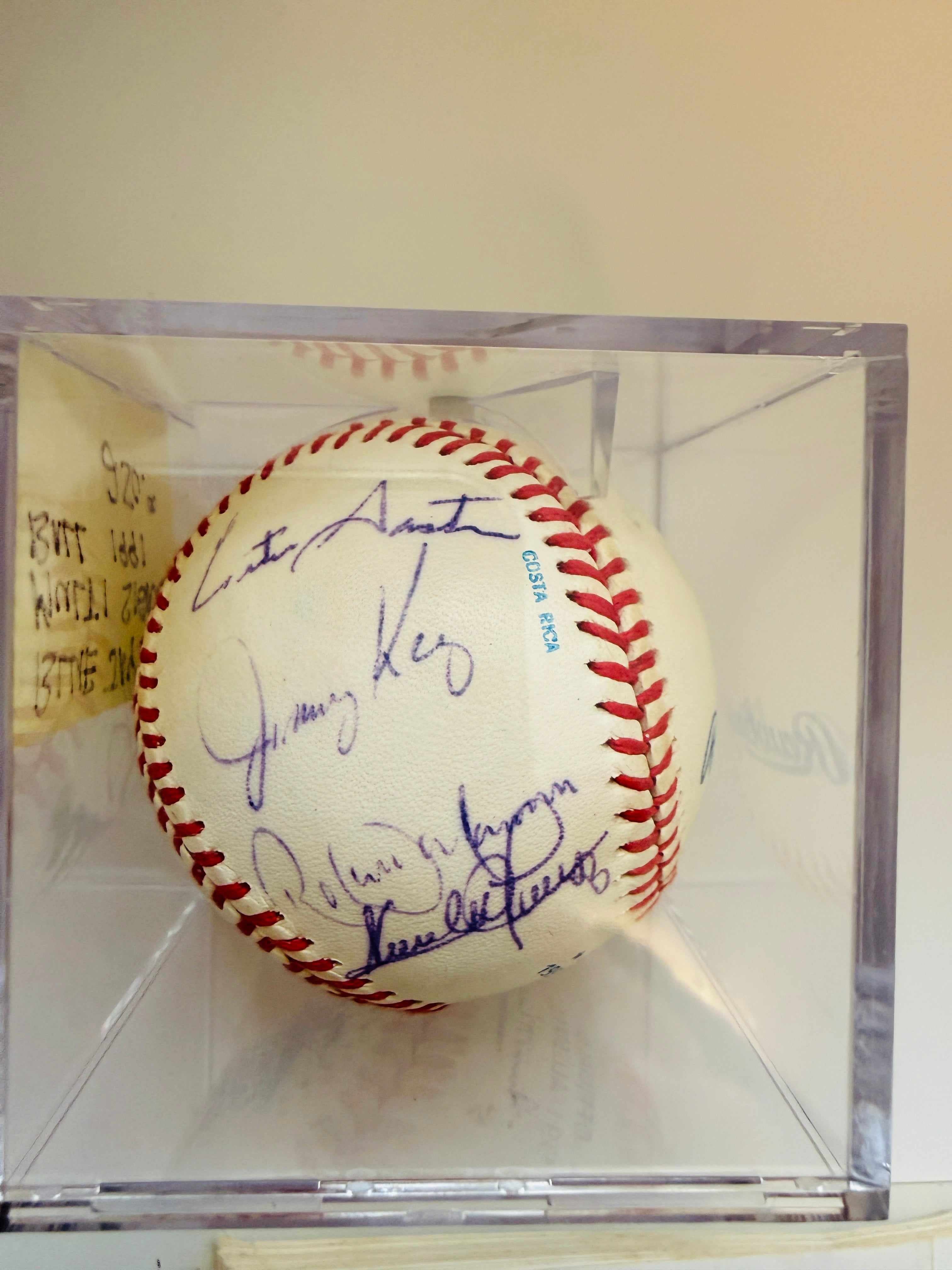 Blue Jays All-Star game multi autographed baseball in cube. Carter,Alomar, and more greats certified.