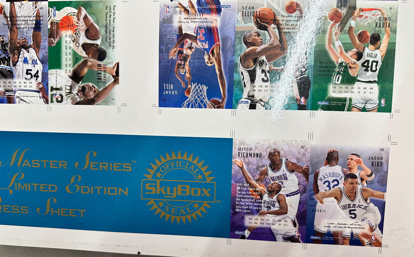 1995 Skybox basketball rare master series limited numbered press cards sheet