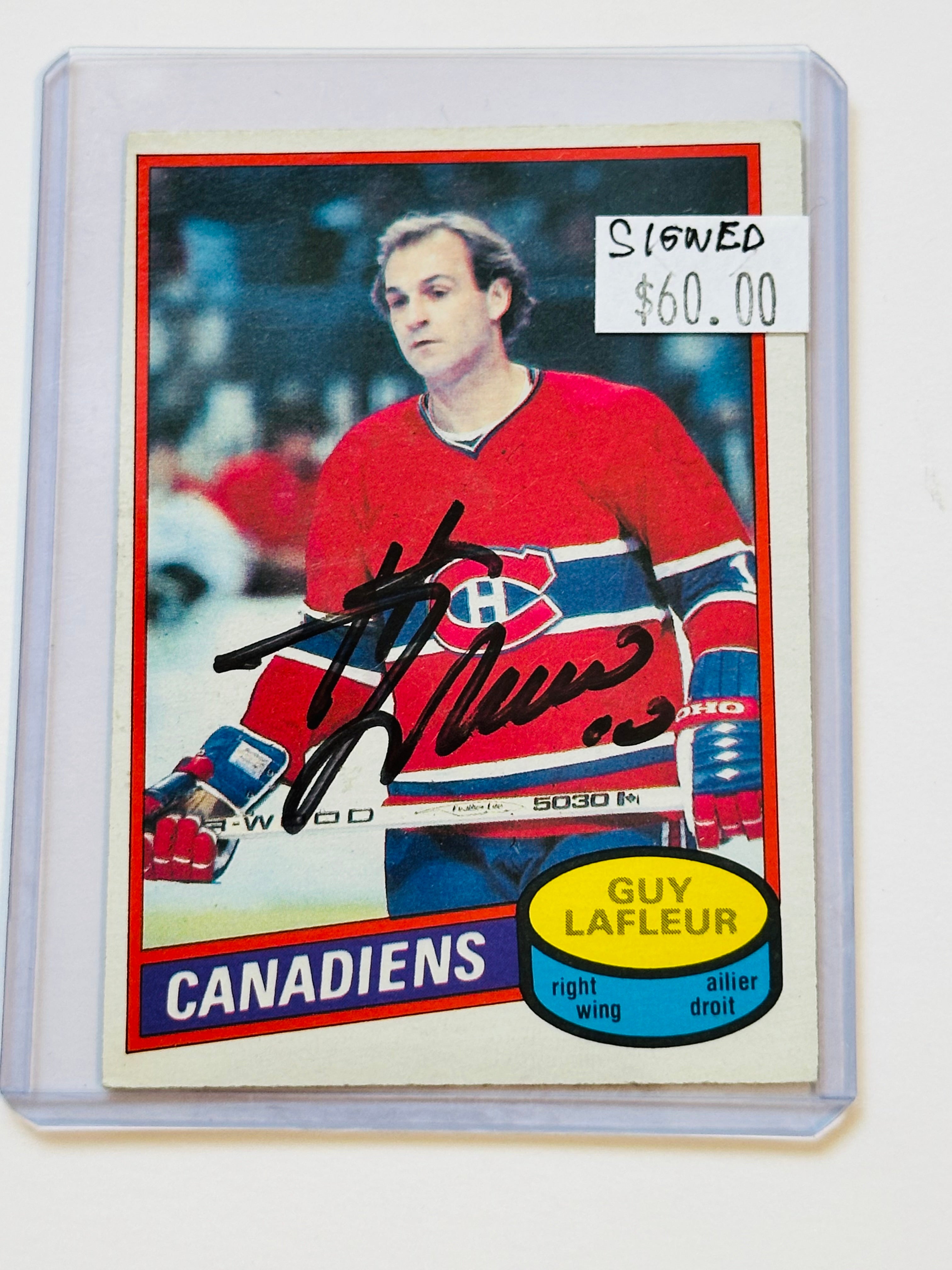 Guy LaFleur ￼ Montréal Canadiens hockey legend autographed card in person sold the certificate of authenticity.