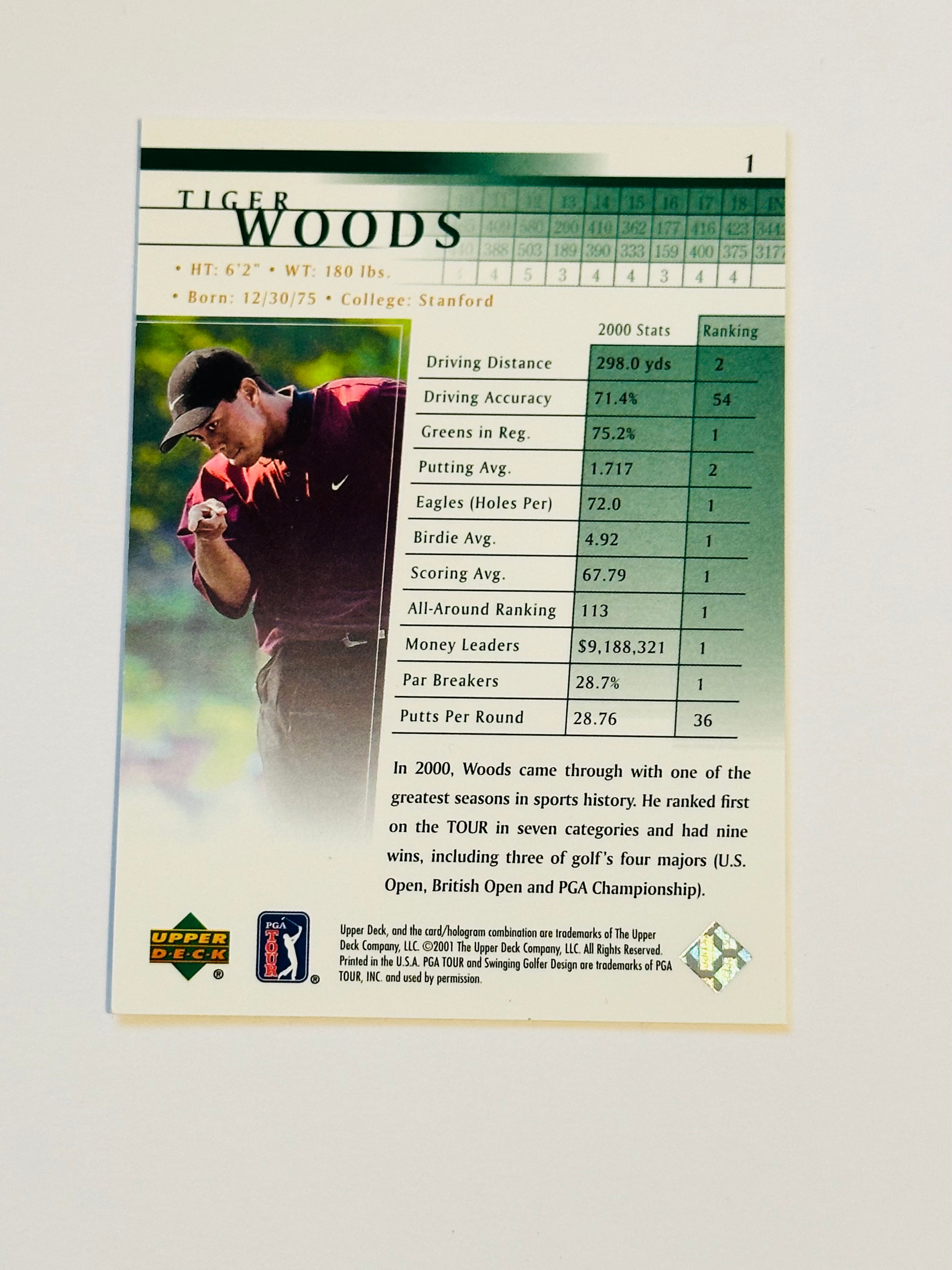 Tiger Woods Golf legend rookie upper deck high grade condition card 2001