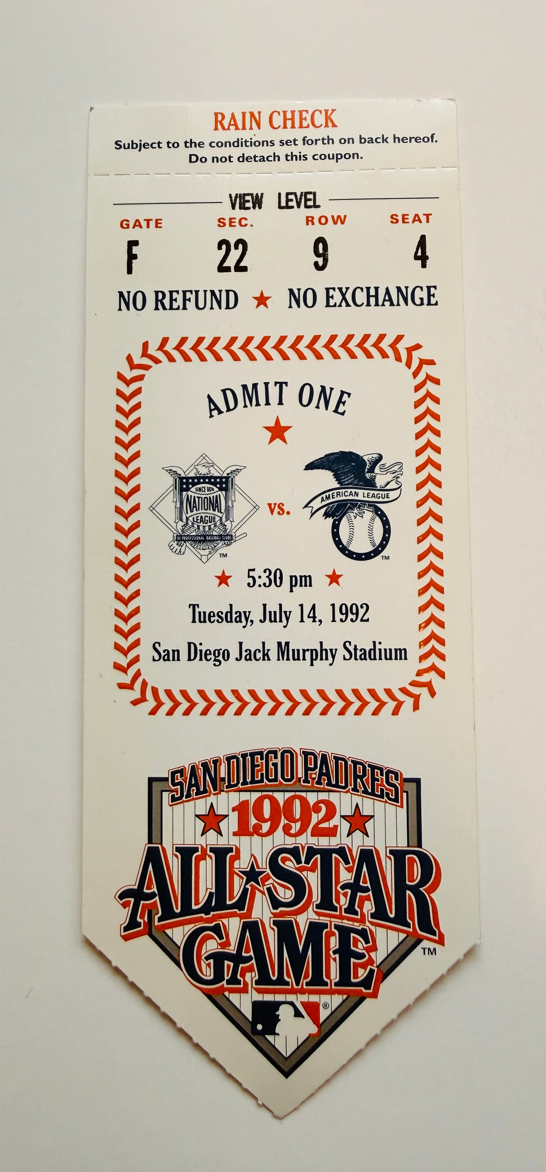 1992 San Diego Padres baseball All-Star game ticket