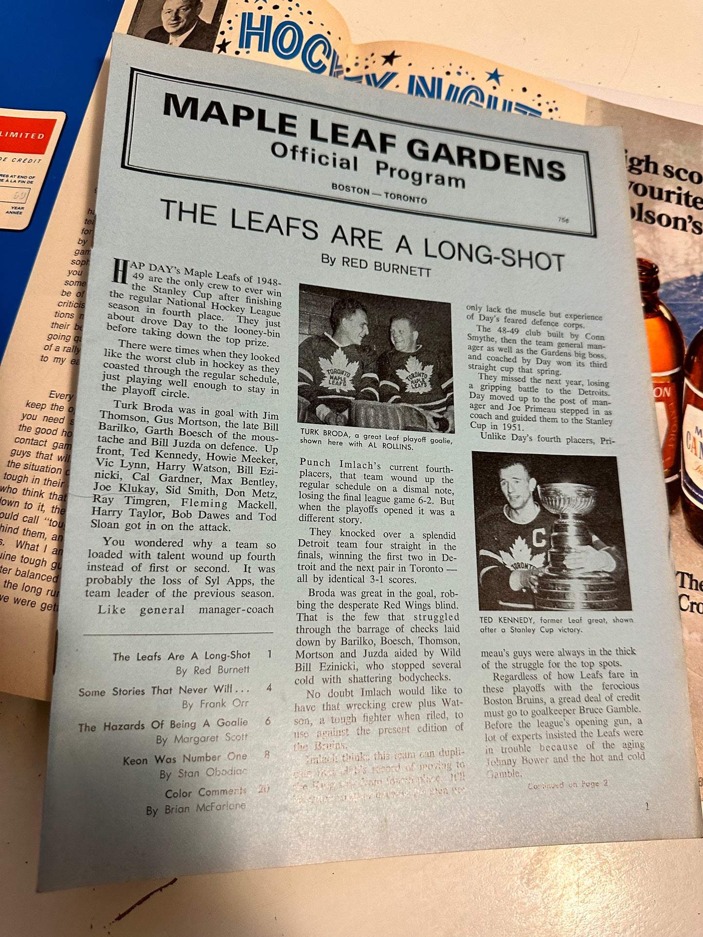 Maple Leafs Gardens vintage hockey game program 1968/69