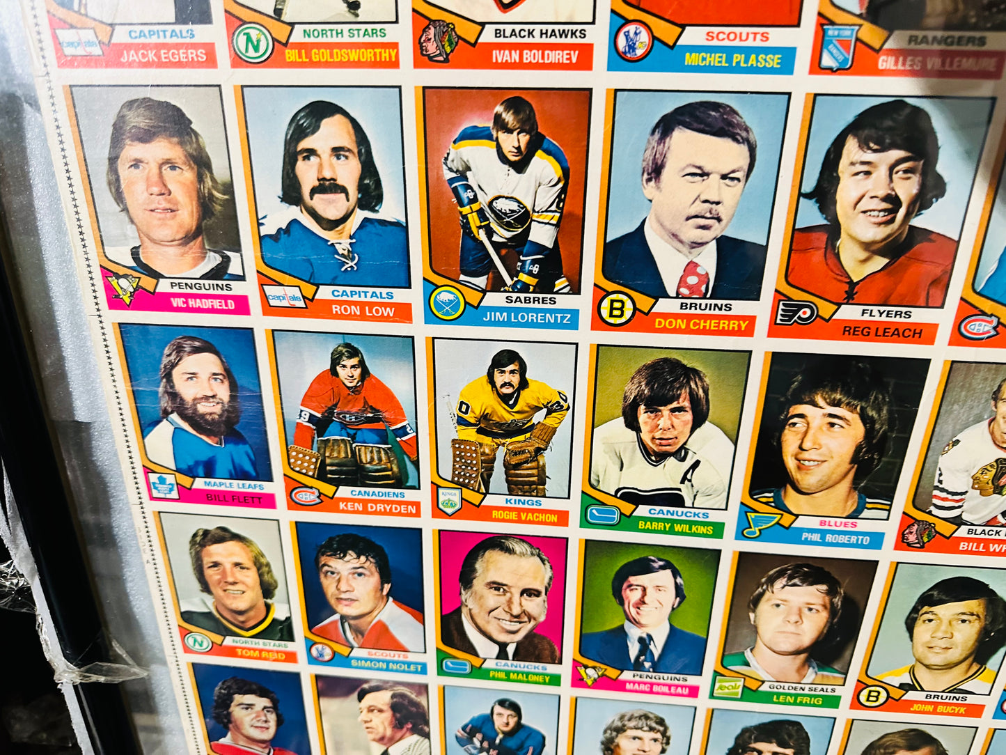 1974-75 Opc hockey uncut cards sheet framed on both sides hockey collectible