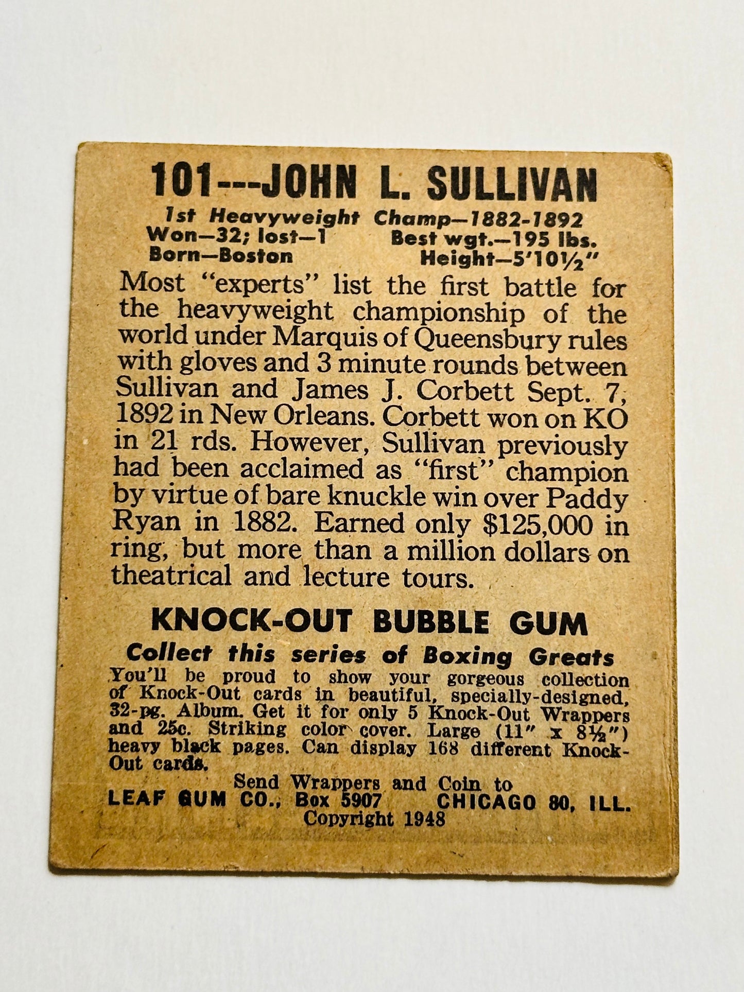 1948 leaf boxing John L Sullivan, rare card