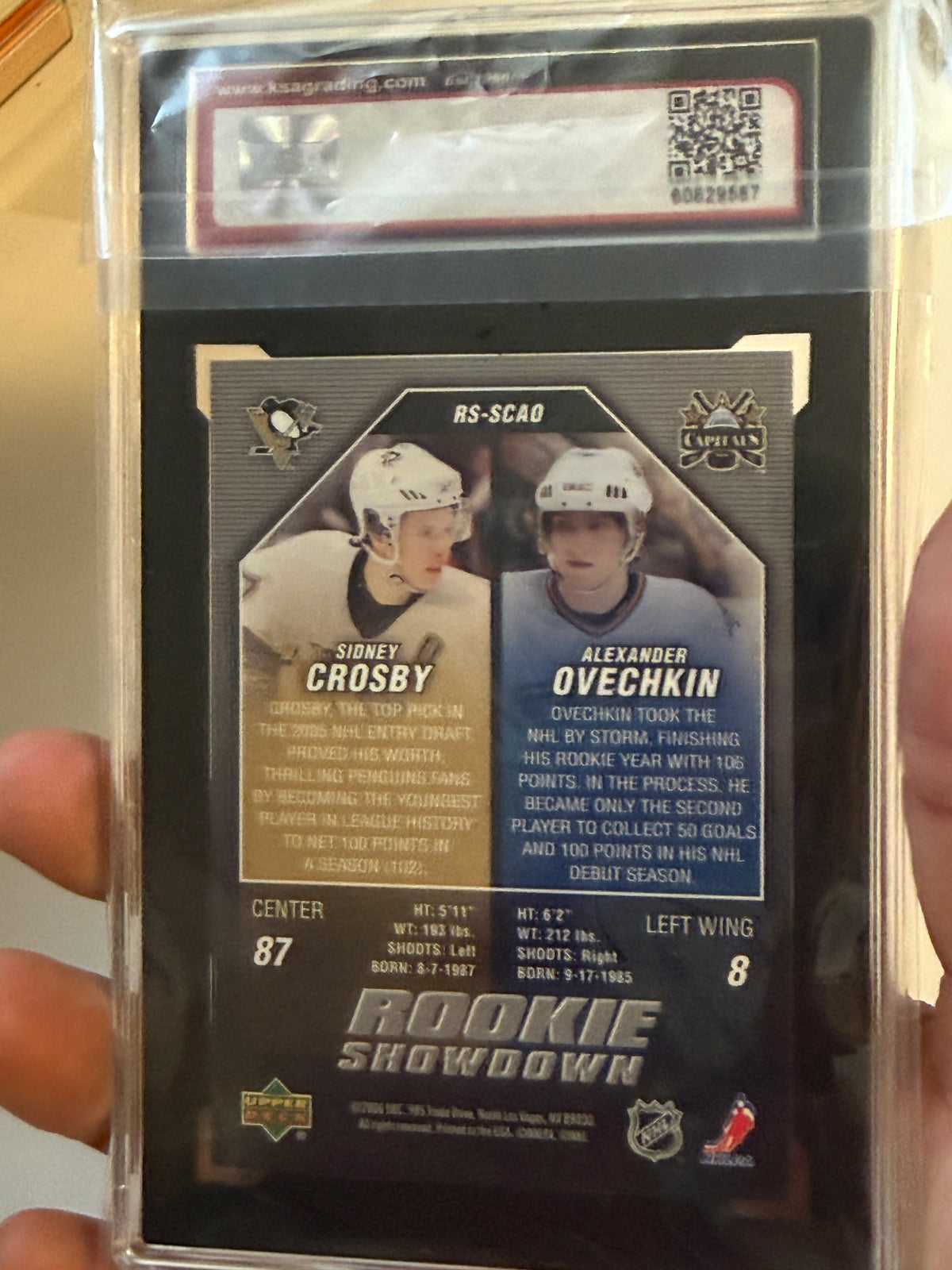 Sidney Crosby/Alexander Ovechkin, Upper Deck, rookies showdown lenticular graded hockey card 2005