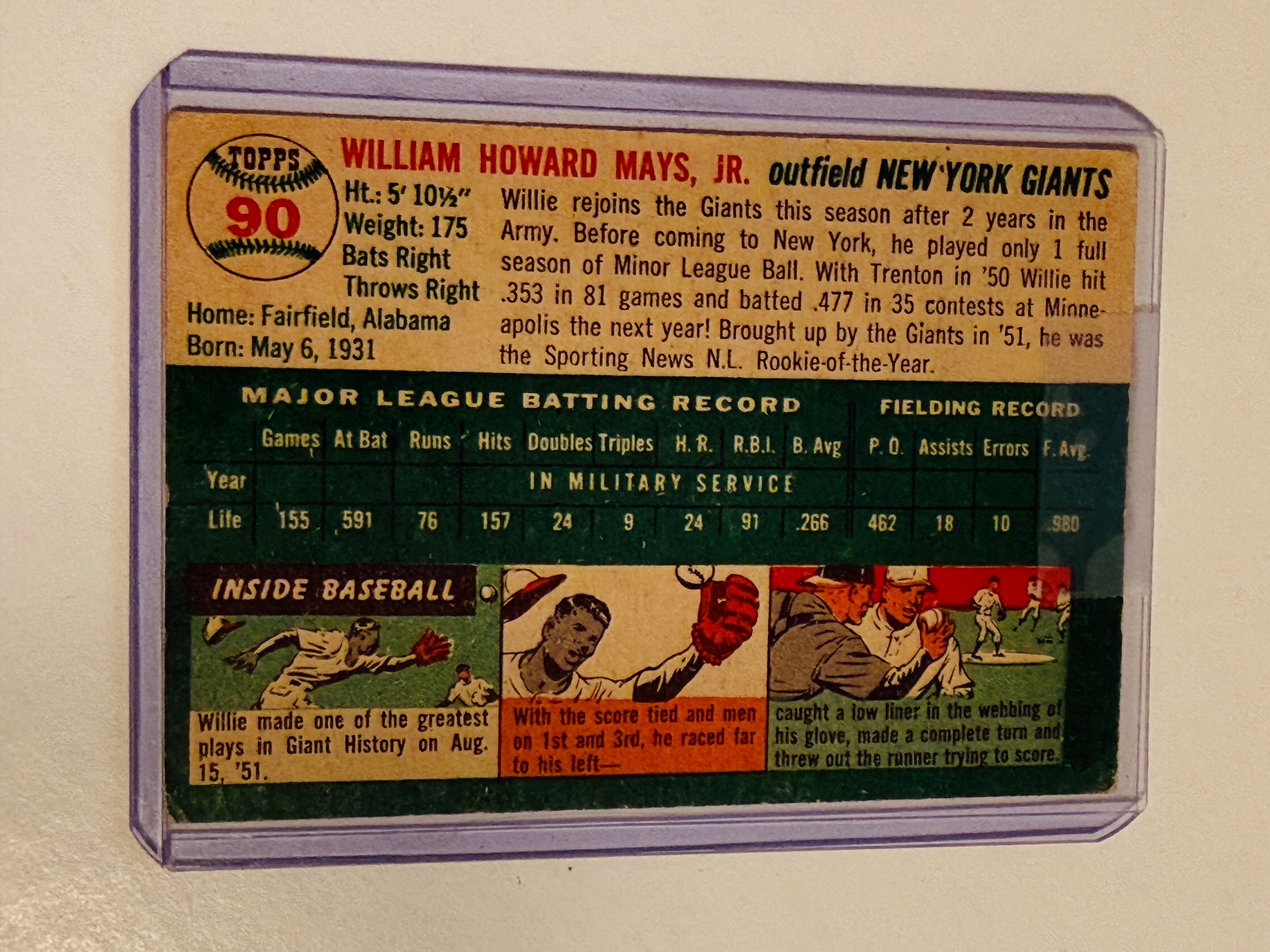 Willie Mays Topps original baseball card 1954