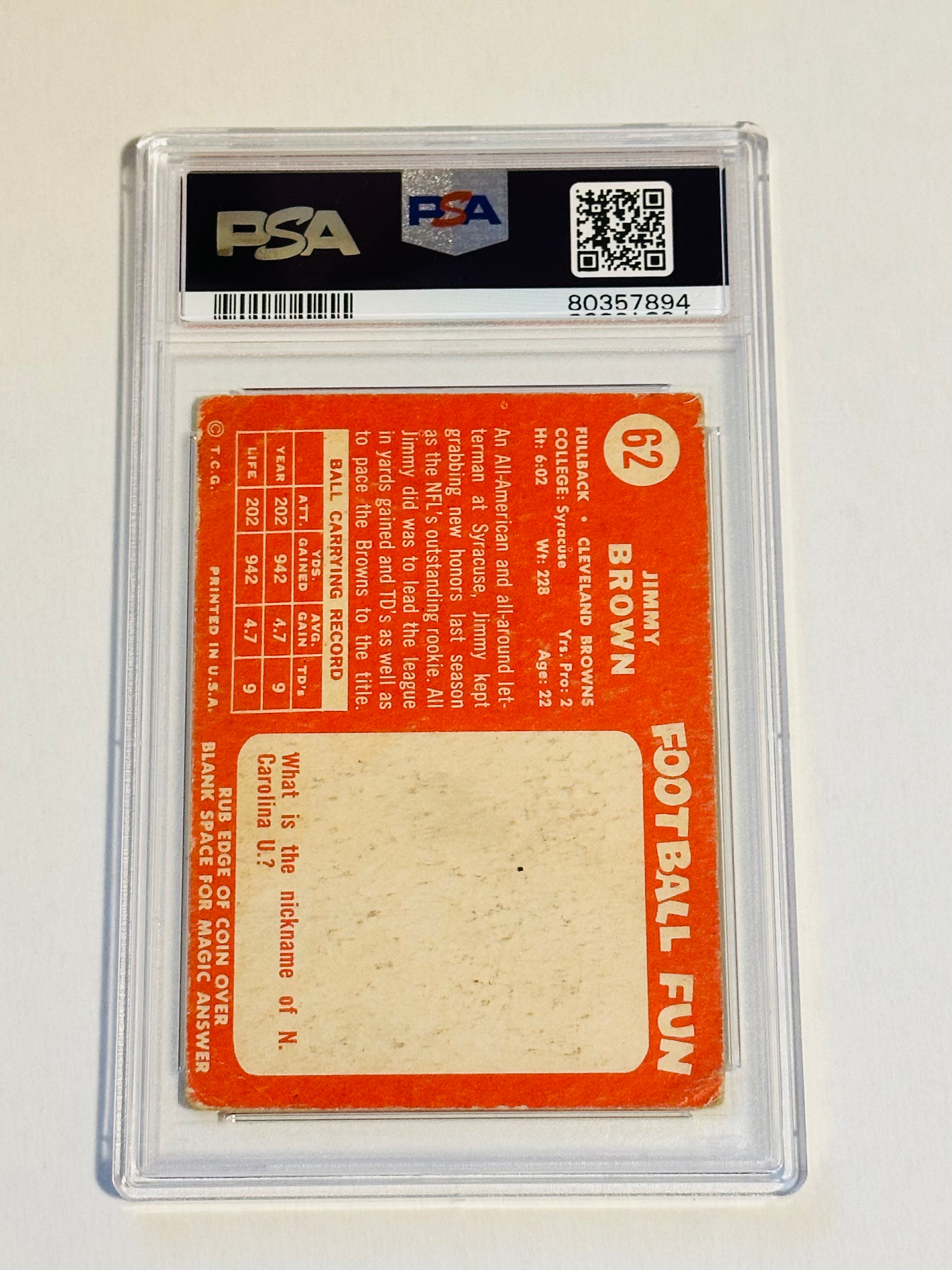 Jim Brown NFL football legend rare rookie PSA 1 graded card 1958
