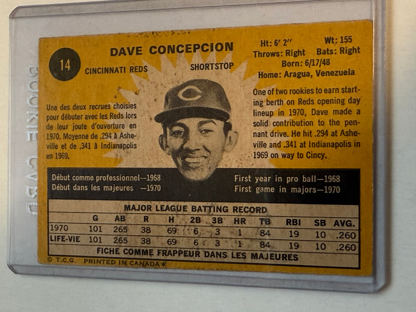 Dave Concepcion Opc Canadian rookie baseball card