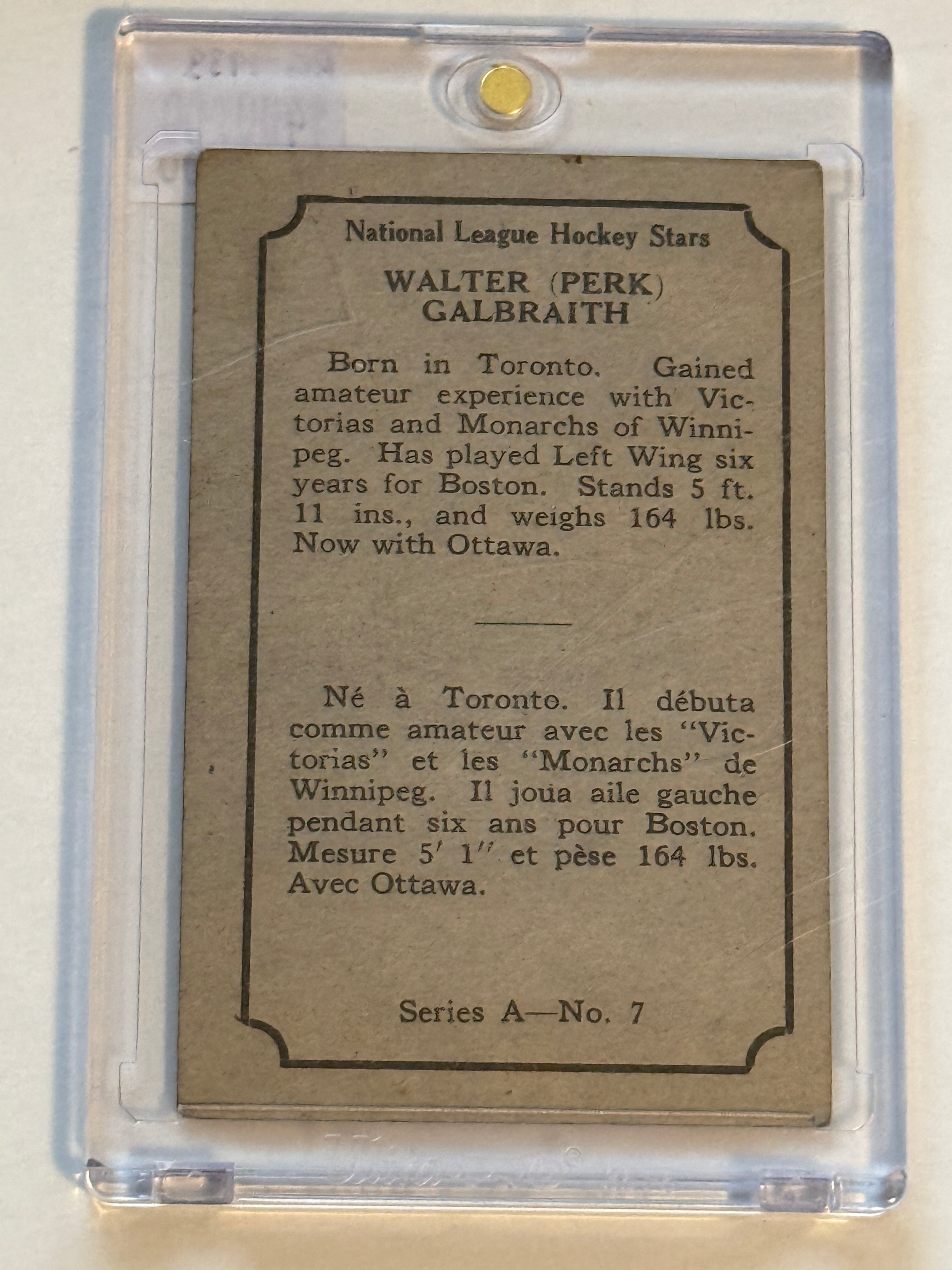 Walter Galbraith rare Opc hockey vintage card 1933