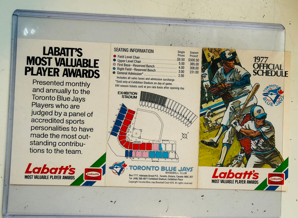 Toronto Blue Jays rare first baseball Labatts Beer schedule 1977