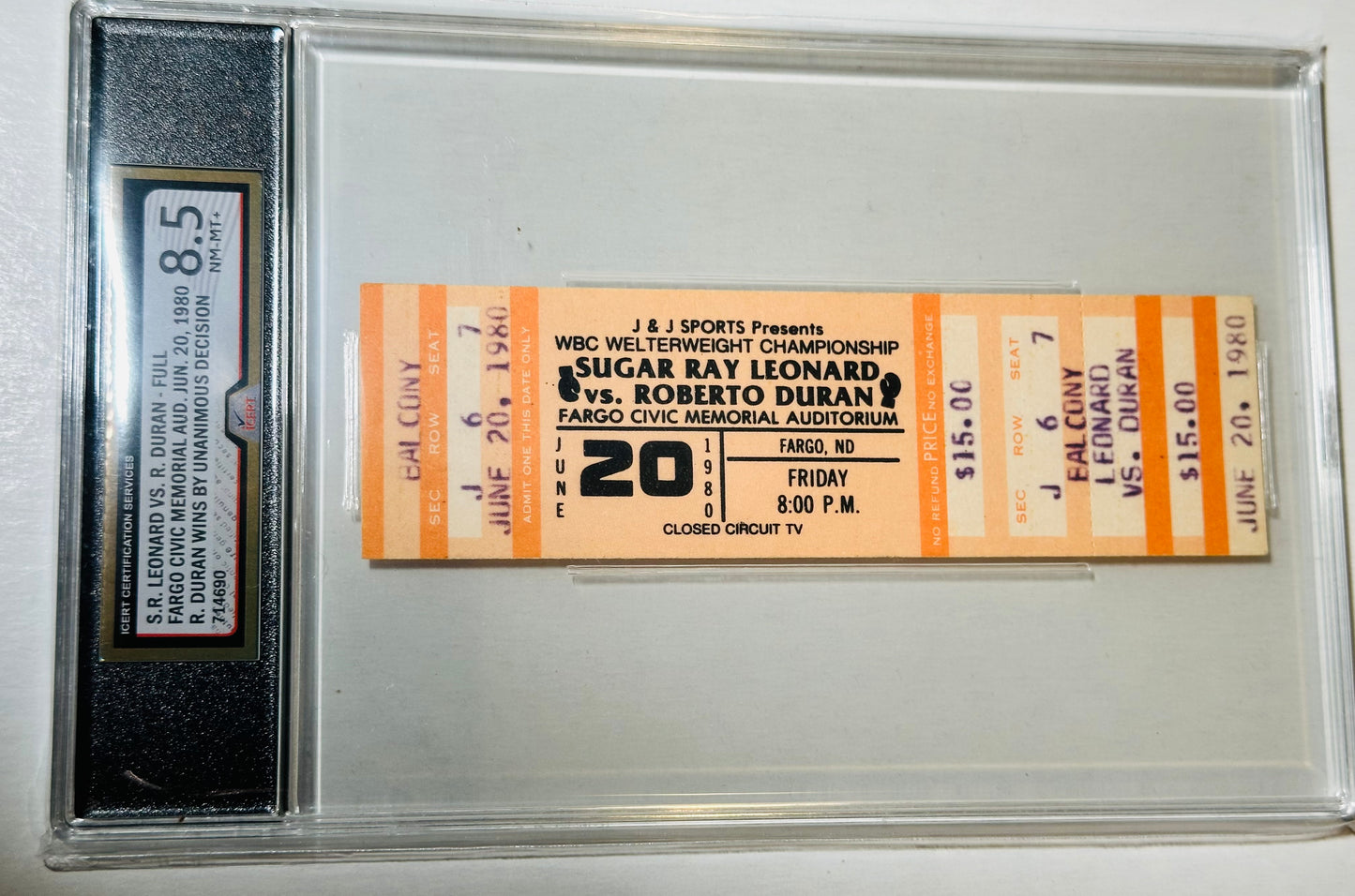 Boxing legends Leonard versus Duran original high graded boxing ticket 1980