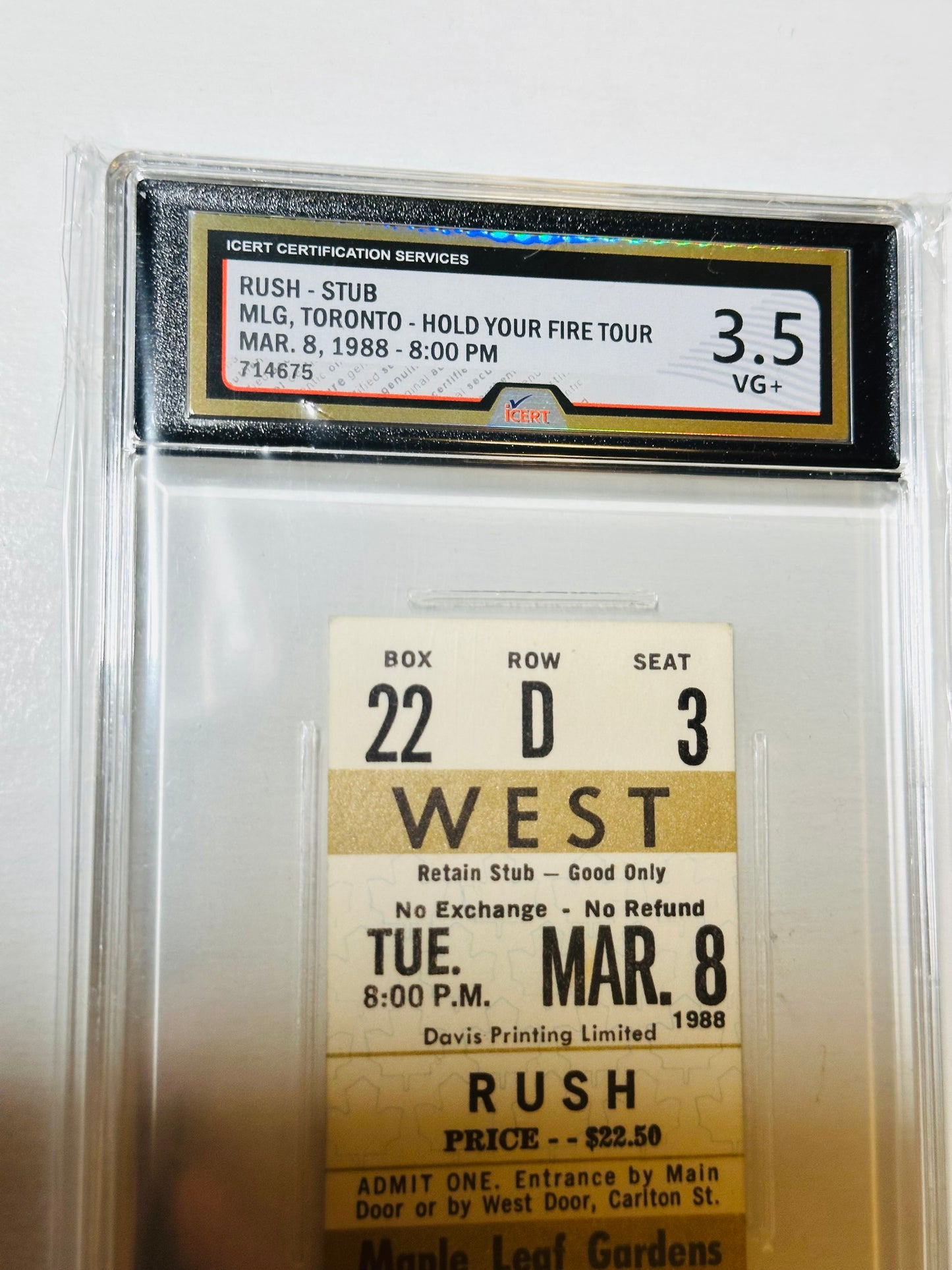 Rush, original certified concert ticket 1988