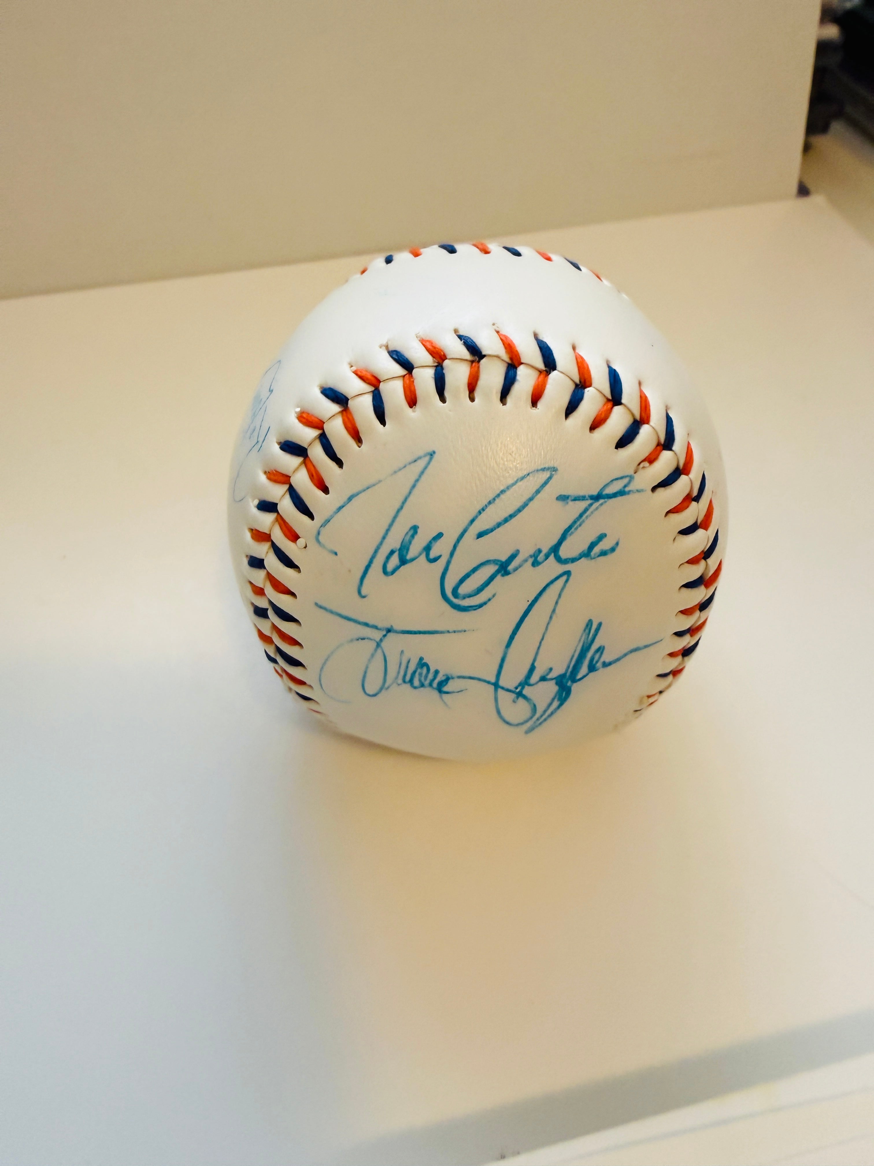 1992 All-Star game sign ball by Joe Carter, Roberto Alamar, and Juan, Guzman in ball cube certified