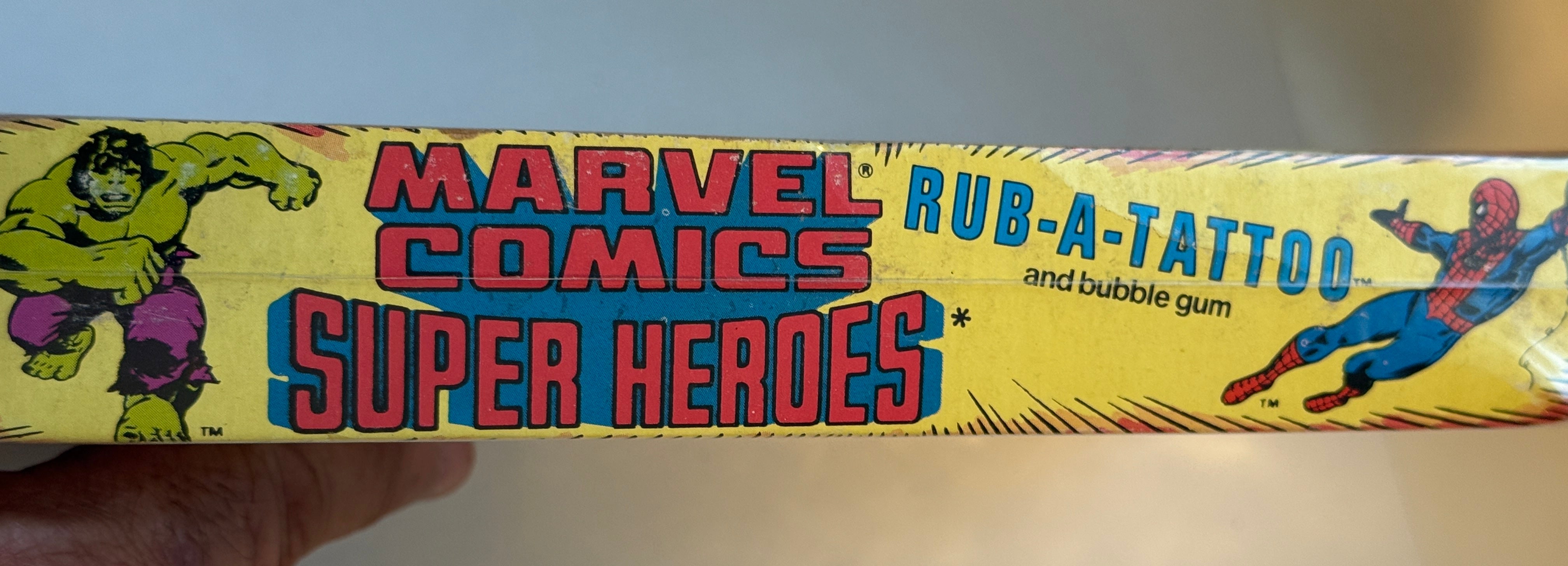 Marvel superheroes rub a tattoo 36 packs box 1980