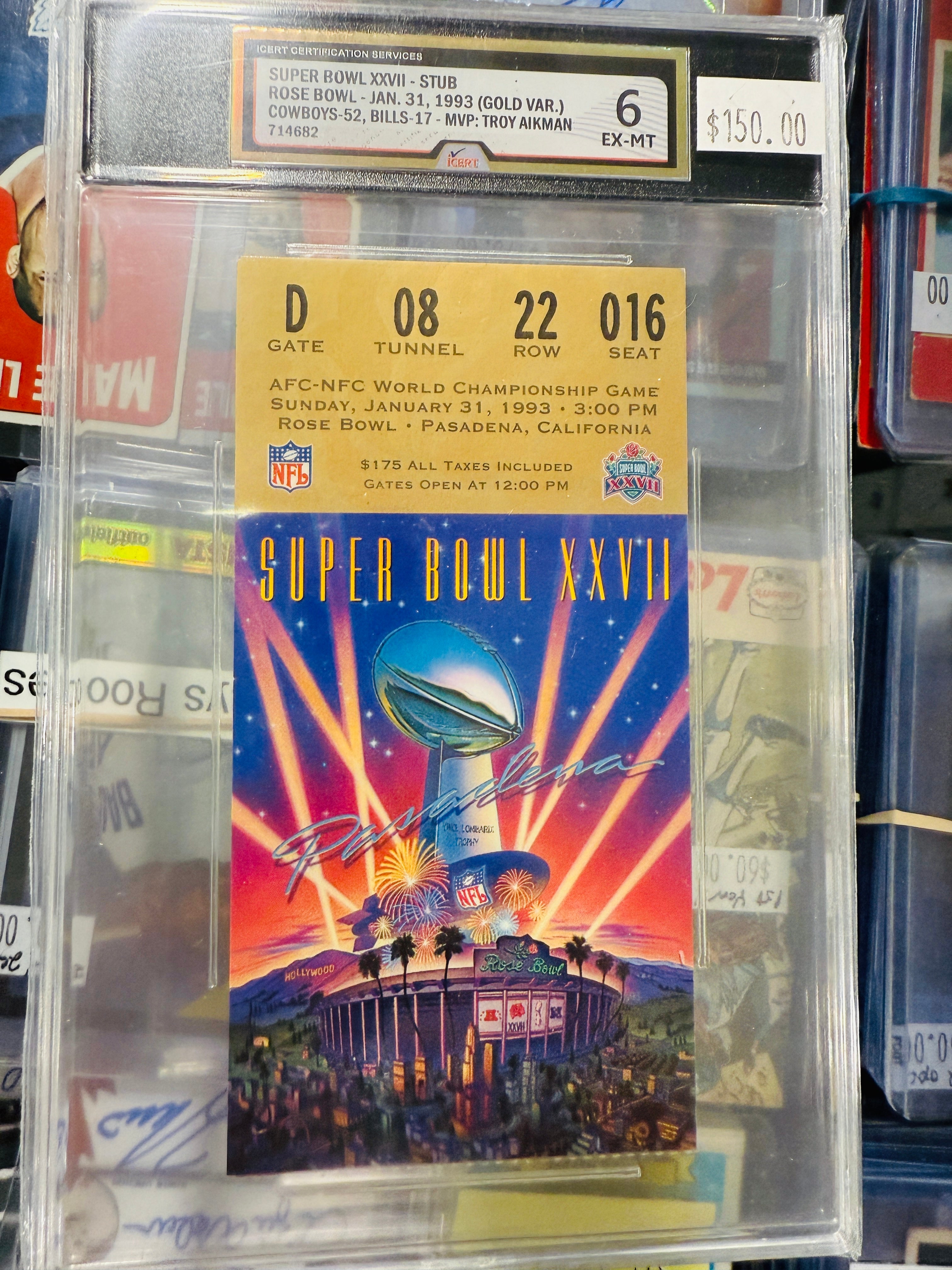 Super Bowl XXVll Cowboys vs Bills football game original graded ticket 1993