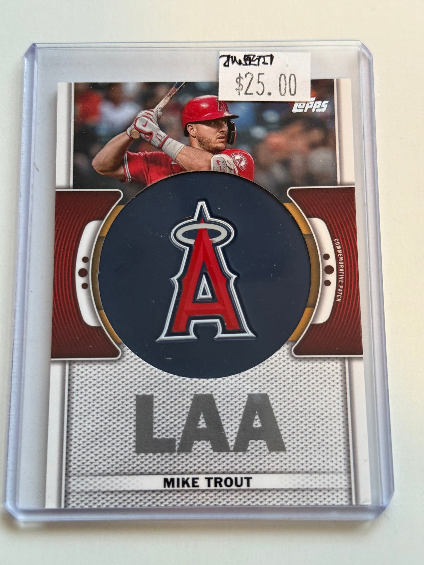 Mike Trout commemorative patch baseball card