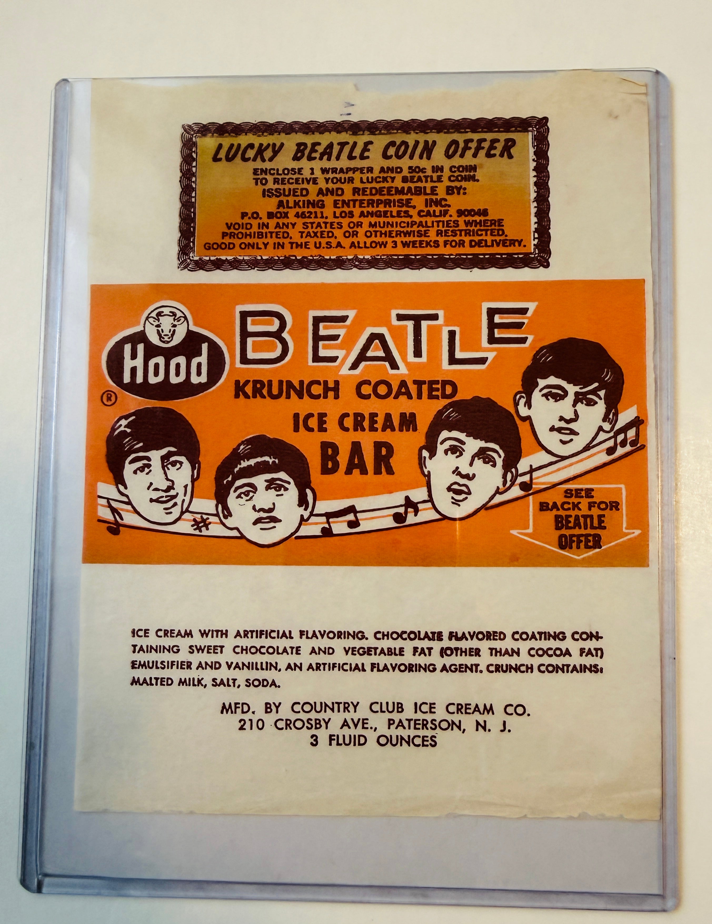 Beatles rare original vintage ice cream wrapper 1964
