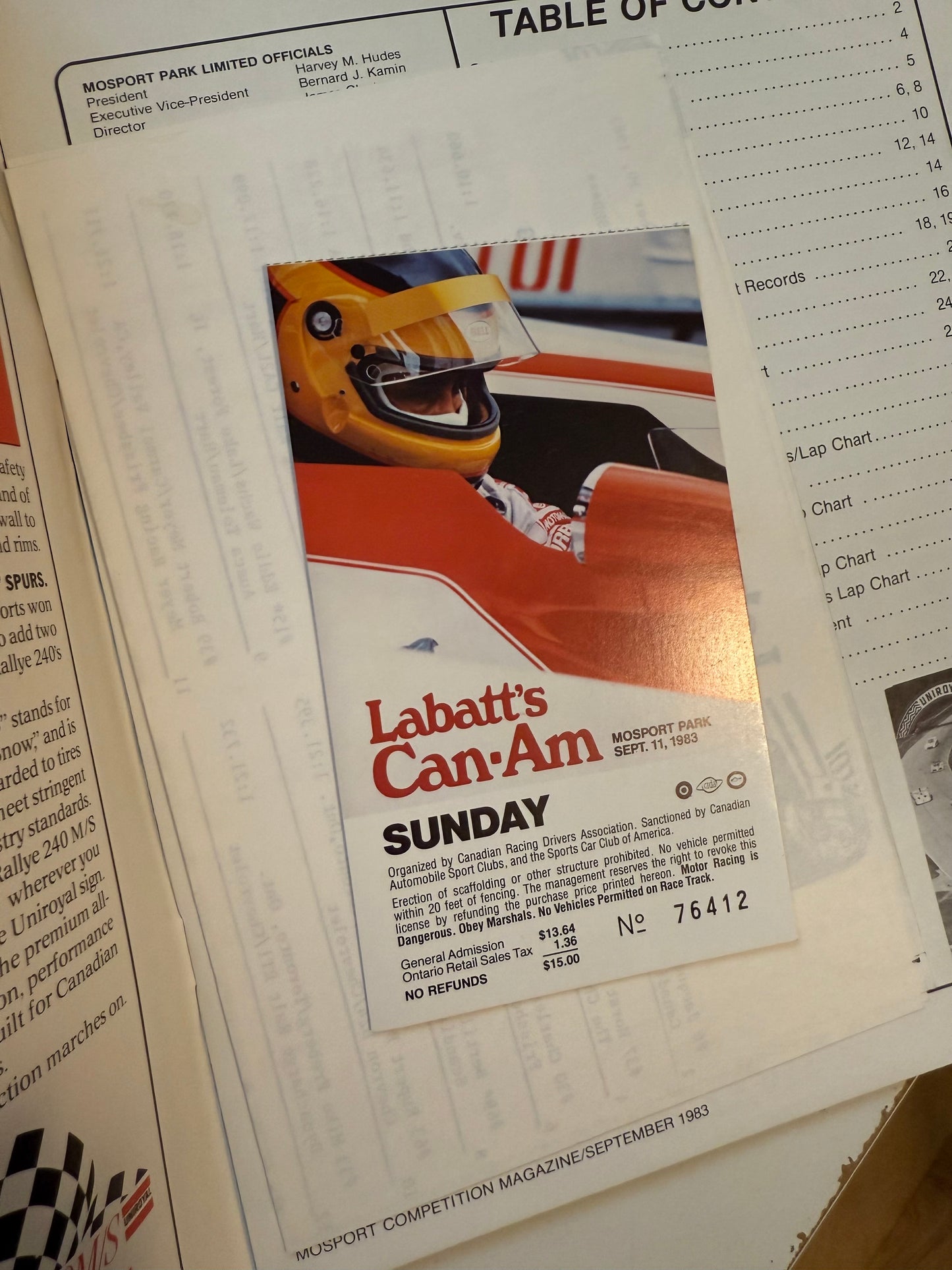 Labatt’s Can-Am racing program with ticket 1983