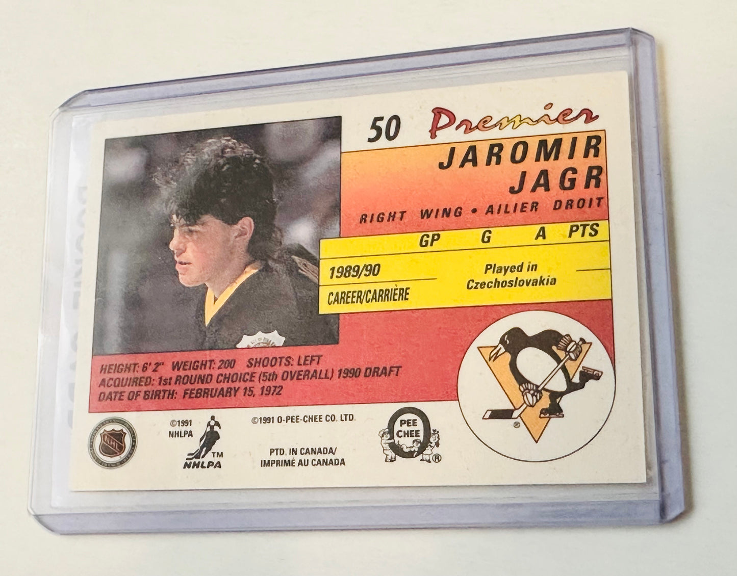 Jaromir Jagr opc Premier high grade condition hockey rookie card 1991