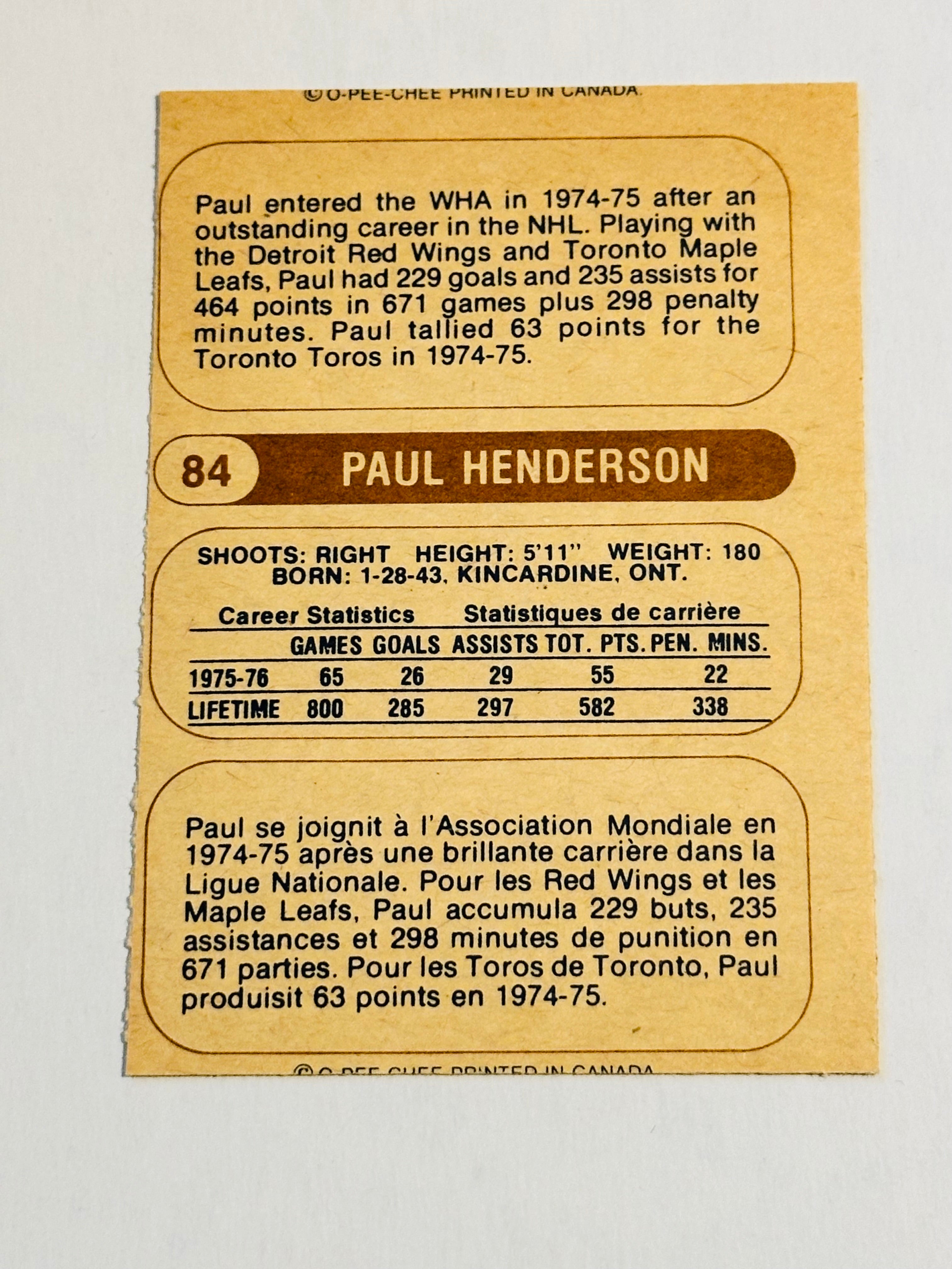 Paul Henderson WHA autograph hockey card with COA