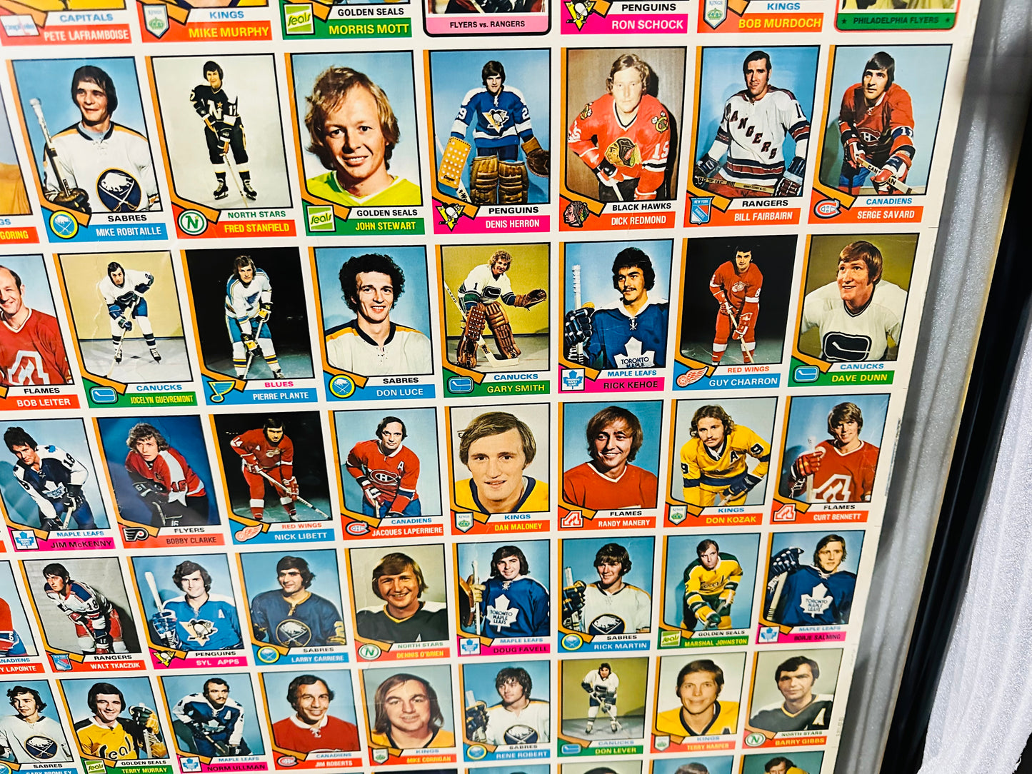 1974-75 Opc hockey uncut cards sheet framed on both sides hockey collectible