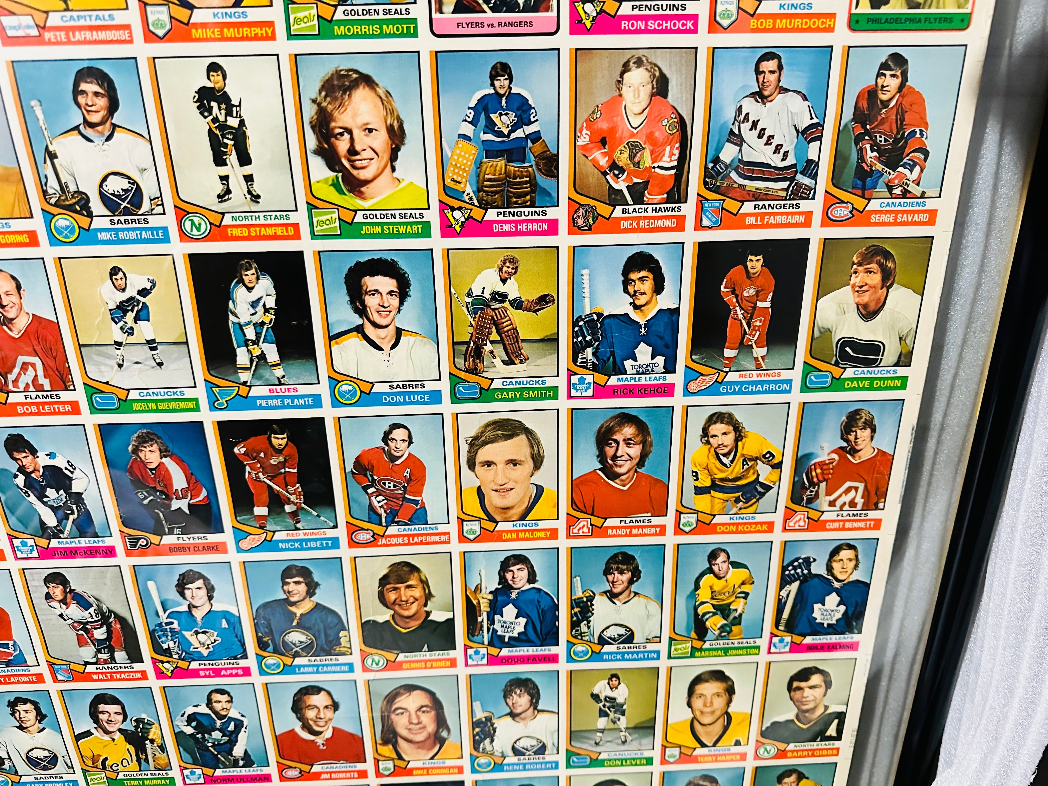 1974-75 Opc hockey uncut cards sheet framed on both sides hockey collectible