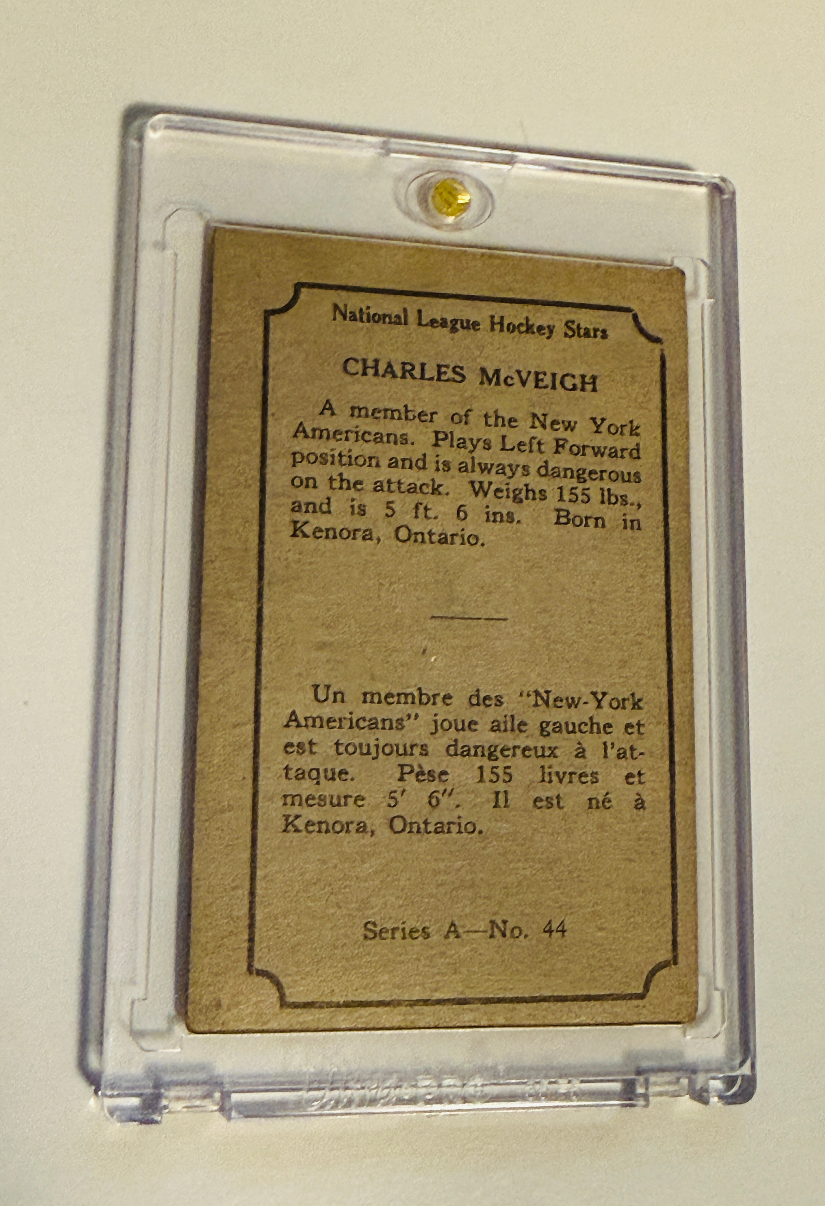 Charles McVeigh rare vintage ex condition opc hockey card 1933