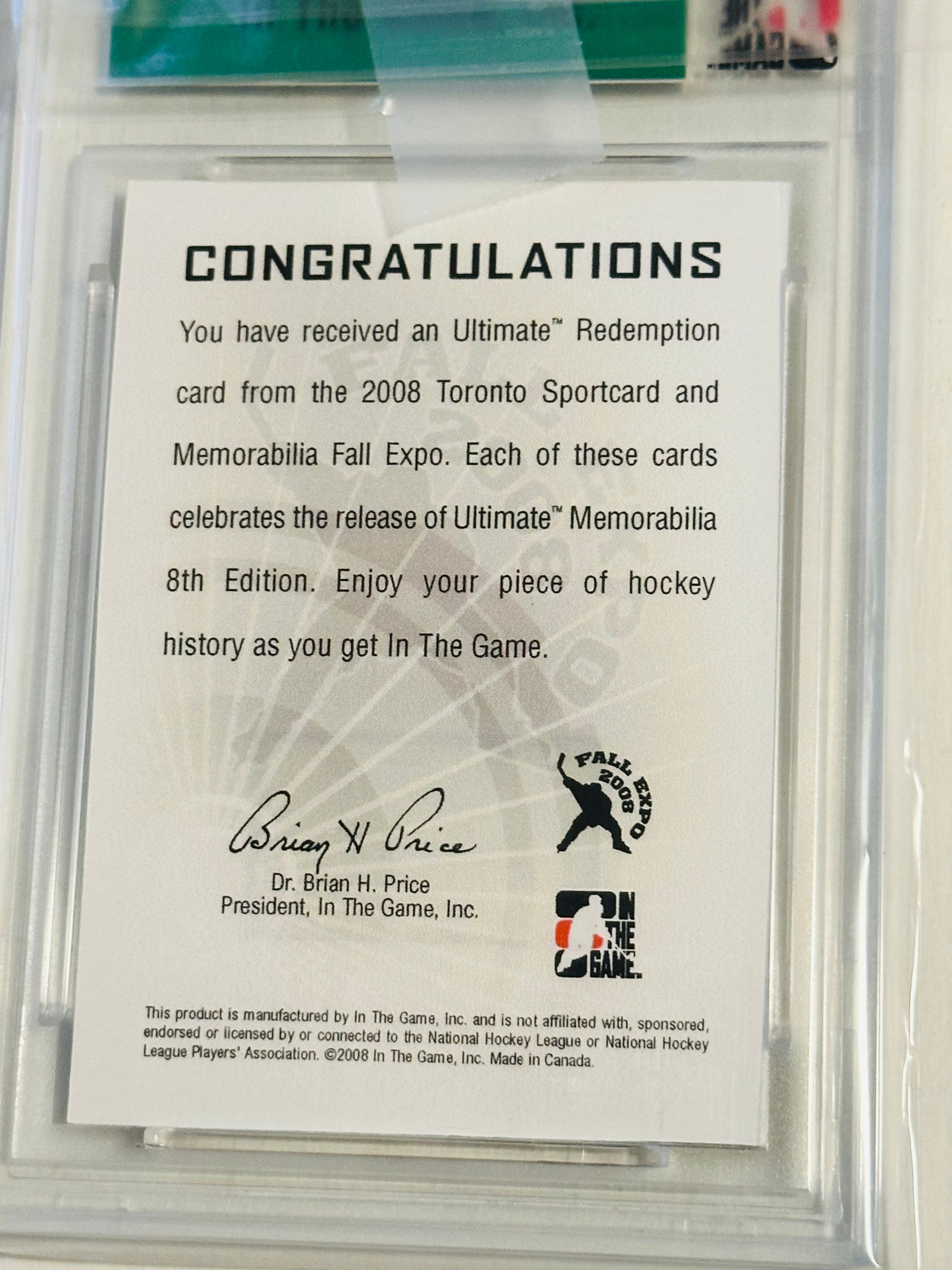 Tim Horton 1/1 rare fall expo memorabilia redemption hockey card 2008