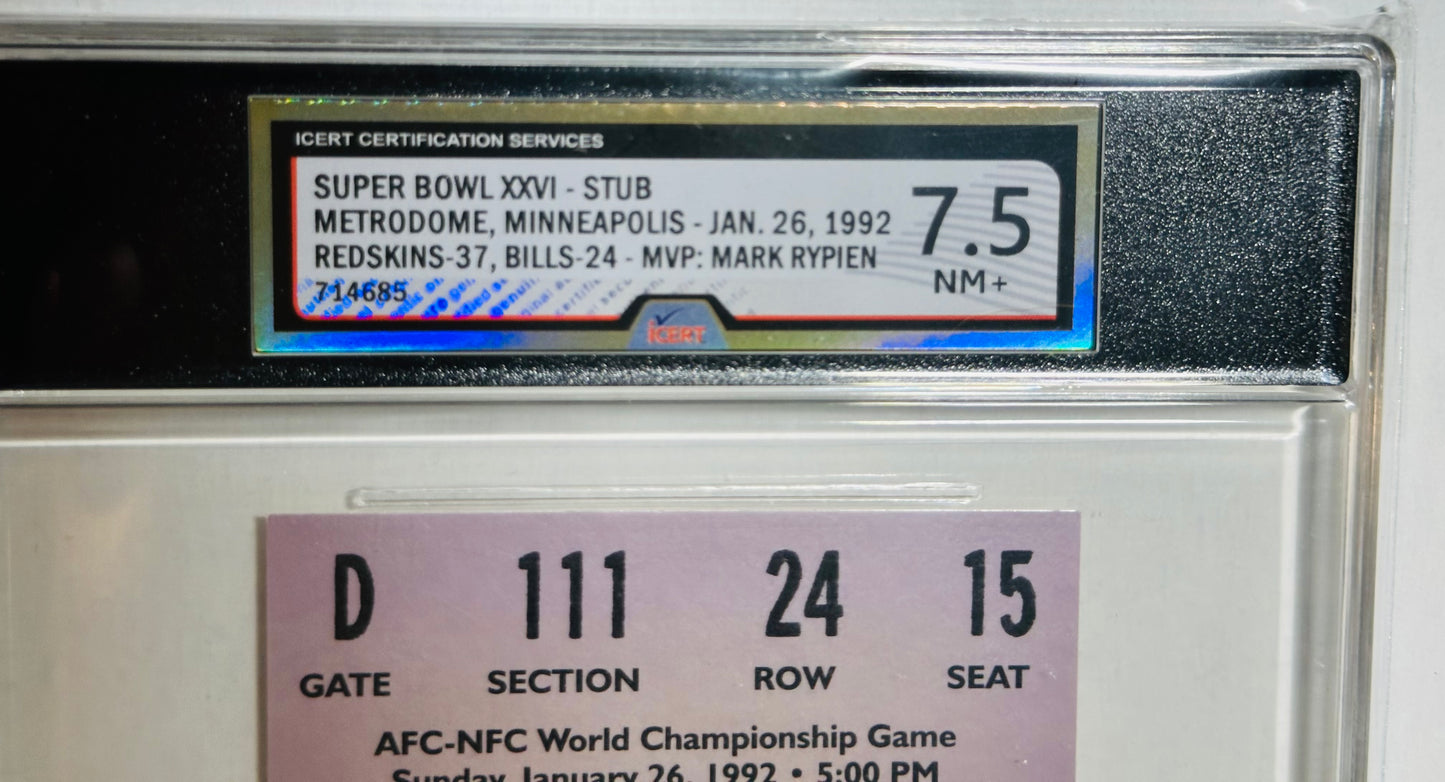 Super Bowl XXVl Football rare original high grade event ticket 1992