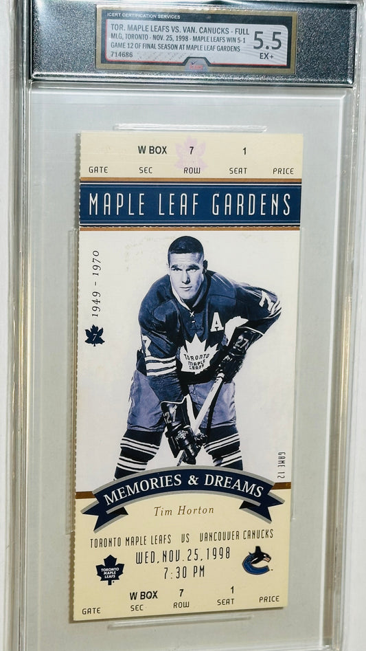 Tim Horton Maple Leaf Gardens original game ticket 1998 graded