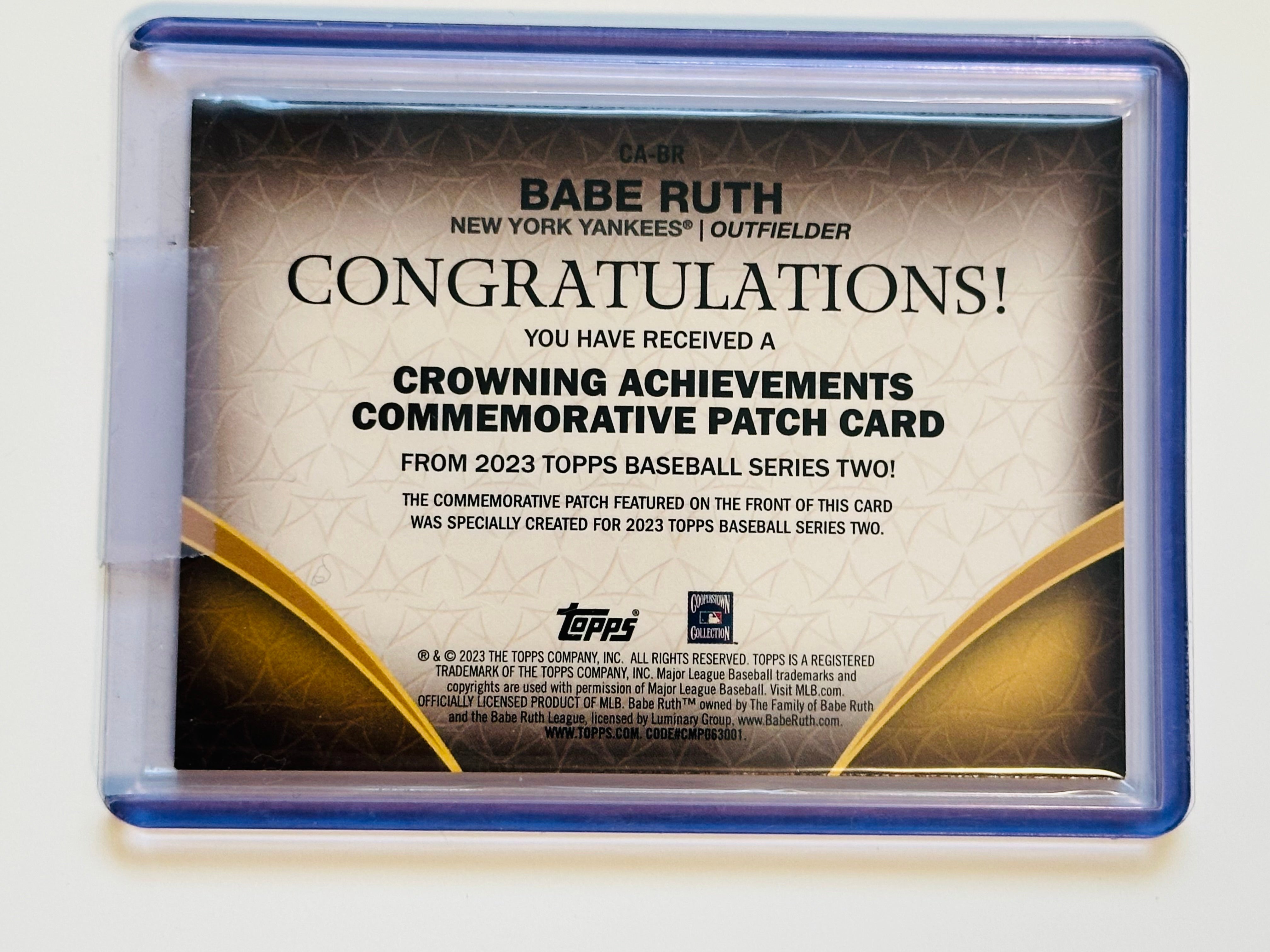 Babe Ruth rare commemorative Homerun baseball insert patch card