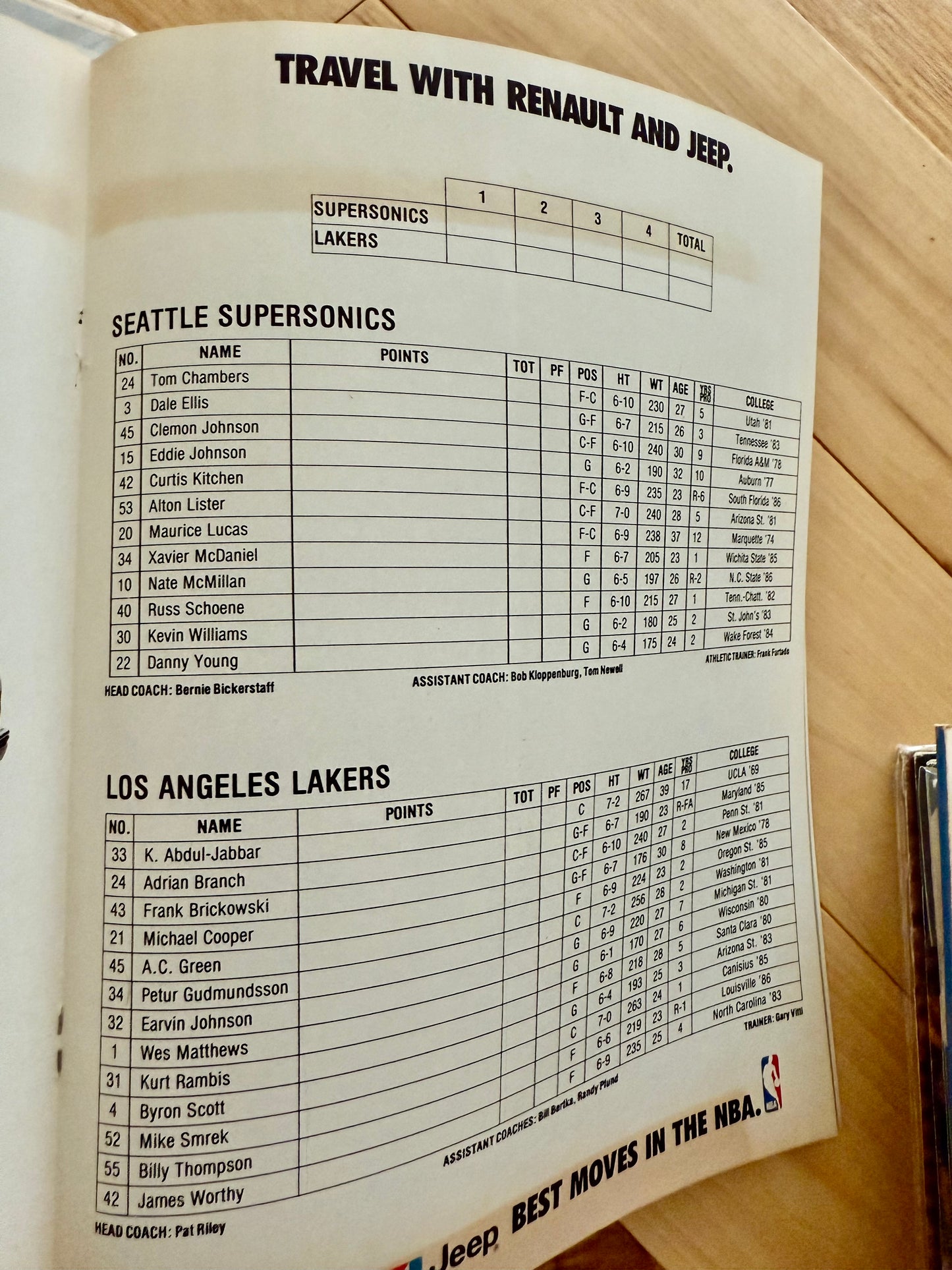 1987 NBA basketball playoff program with bonus news clips Lakers vs Sonics 1987