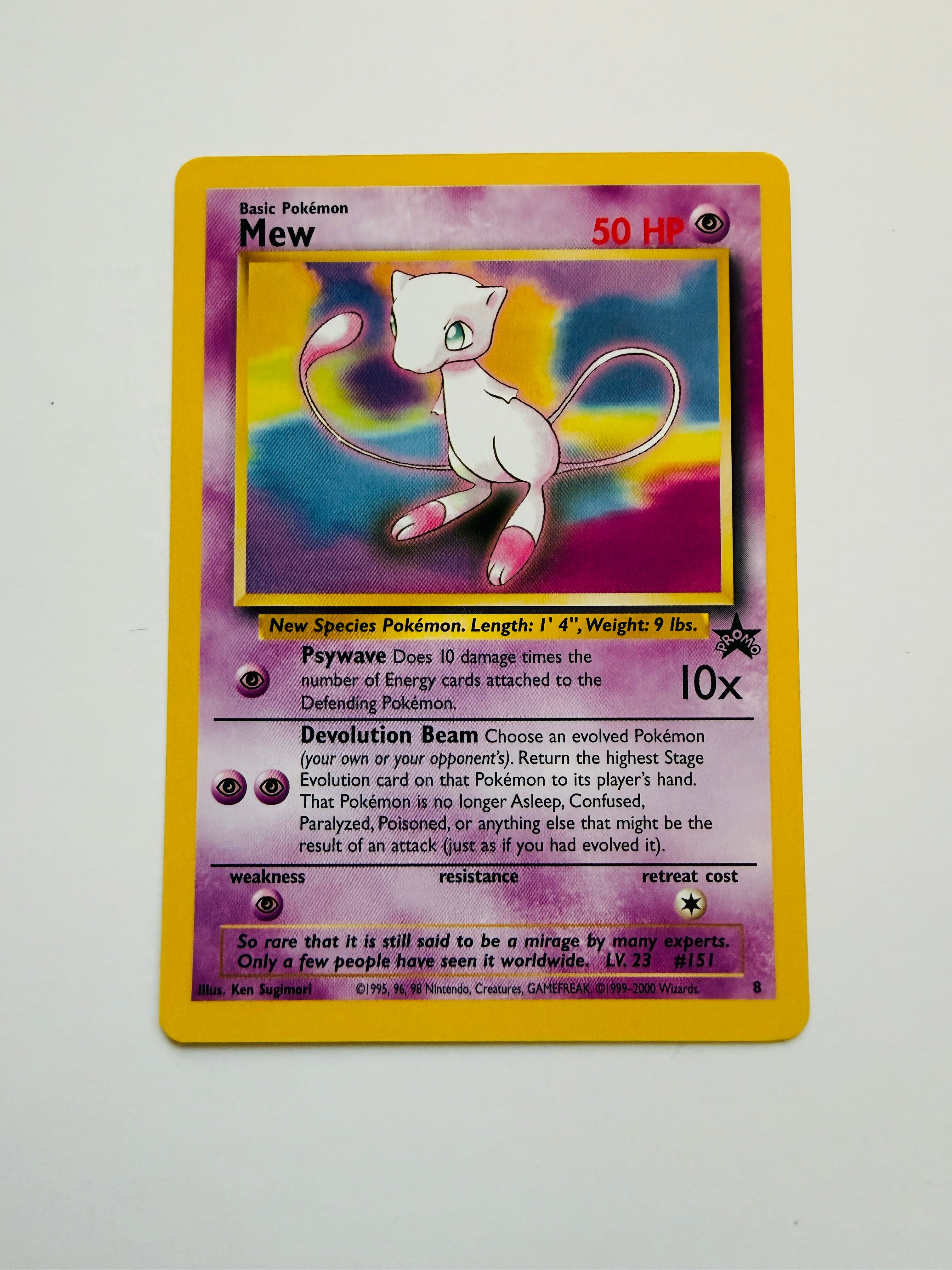 Pokmon Mew ad rare movie card, blank back rare ad card 1999 Pokmon Mew ad rare movie card, blank back rare ad card 1999