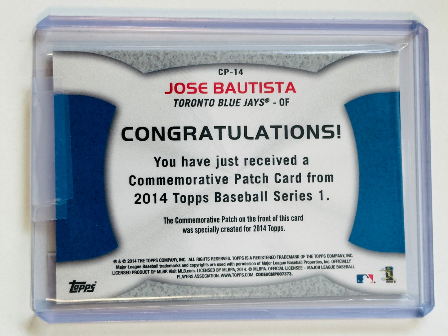 Toronto Blue Jays baseball Jose Bautista rare Topps patch insert baseball card 2014