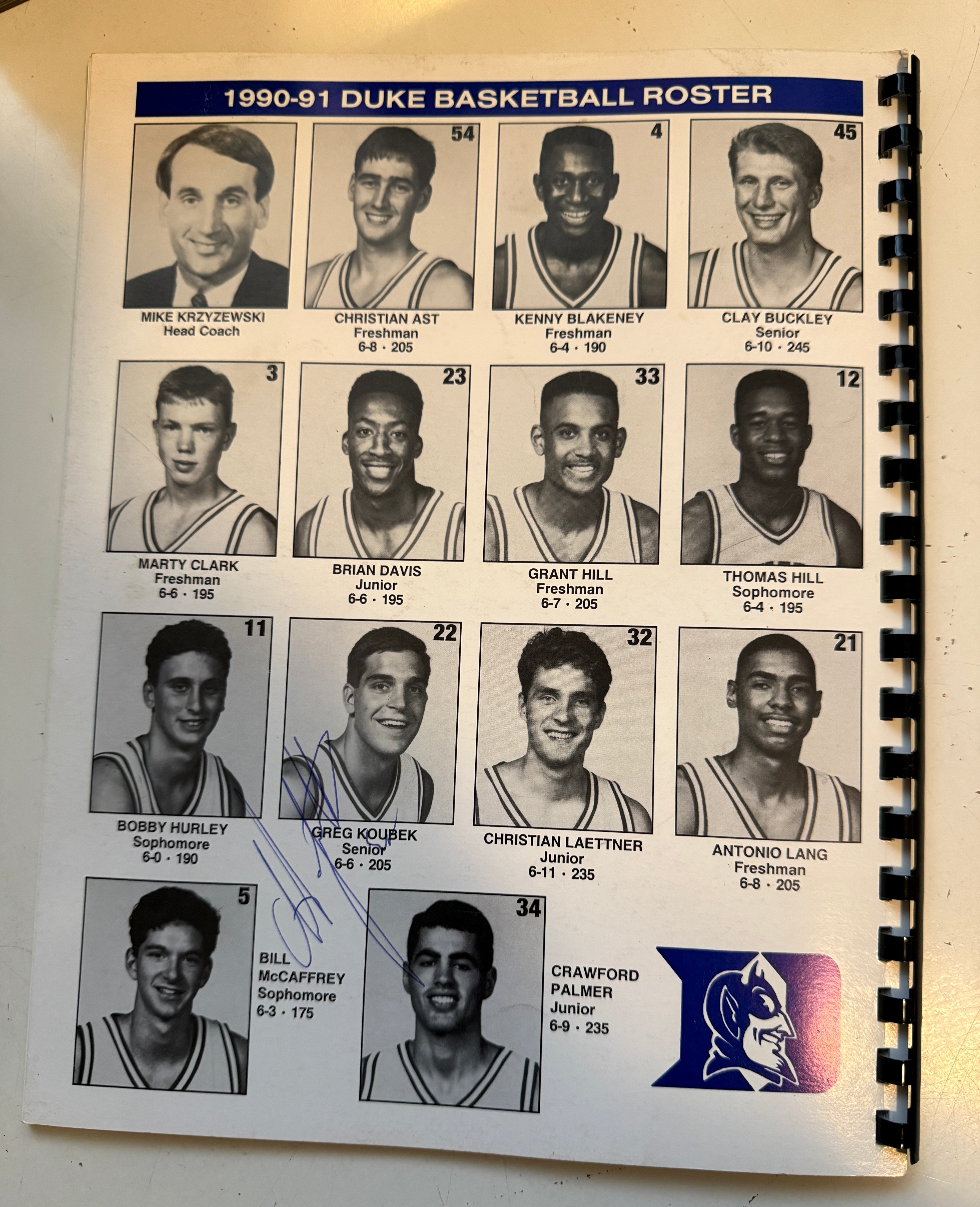Duke Kentucky Wildcats double autographed media guide 1991