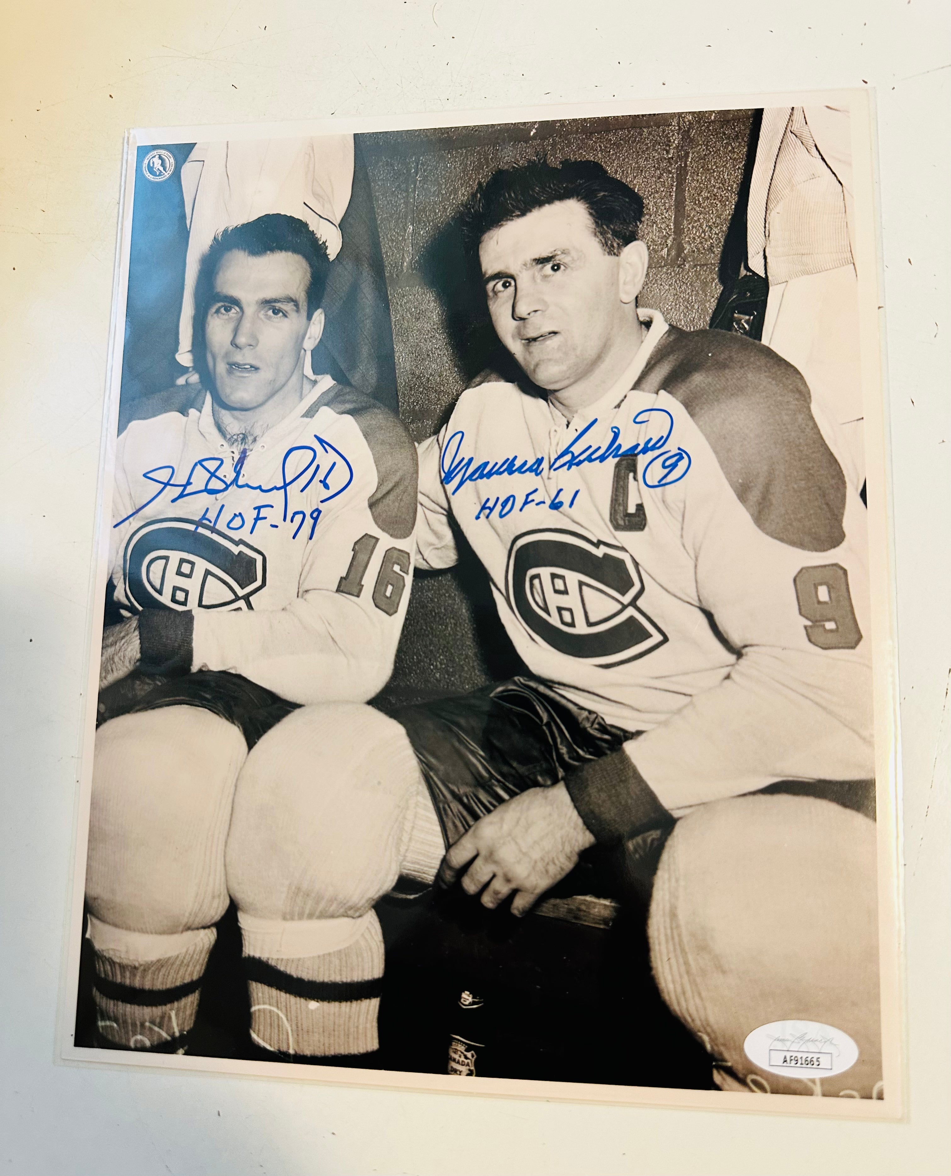 Maurice and Henri Richard rare double autograph 8x10 photo certified by JSA