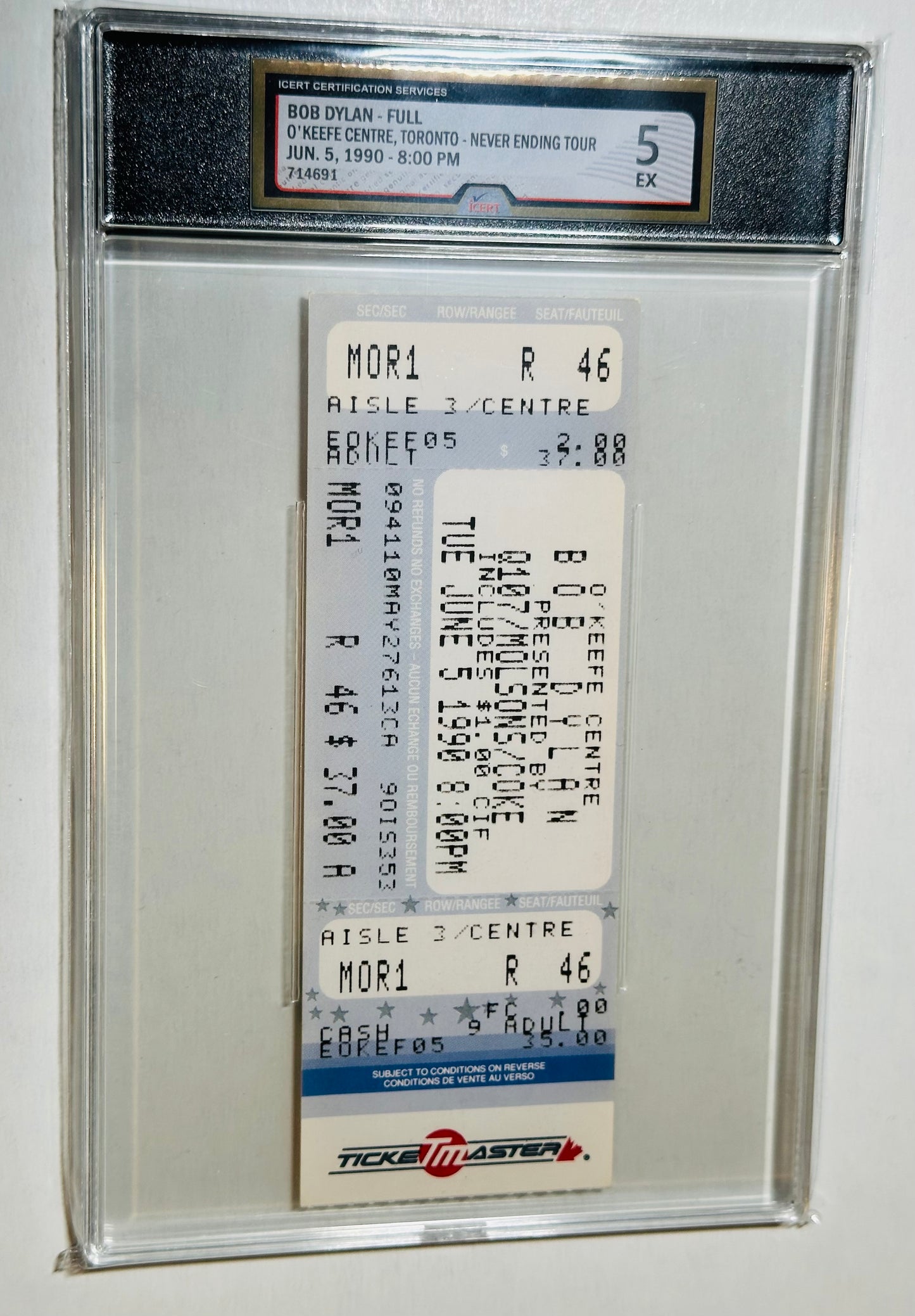 Bob Dylan vintage concert graded ticket 1990