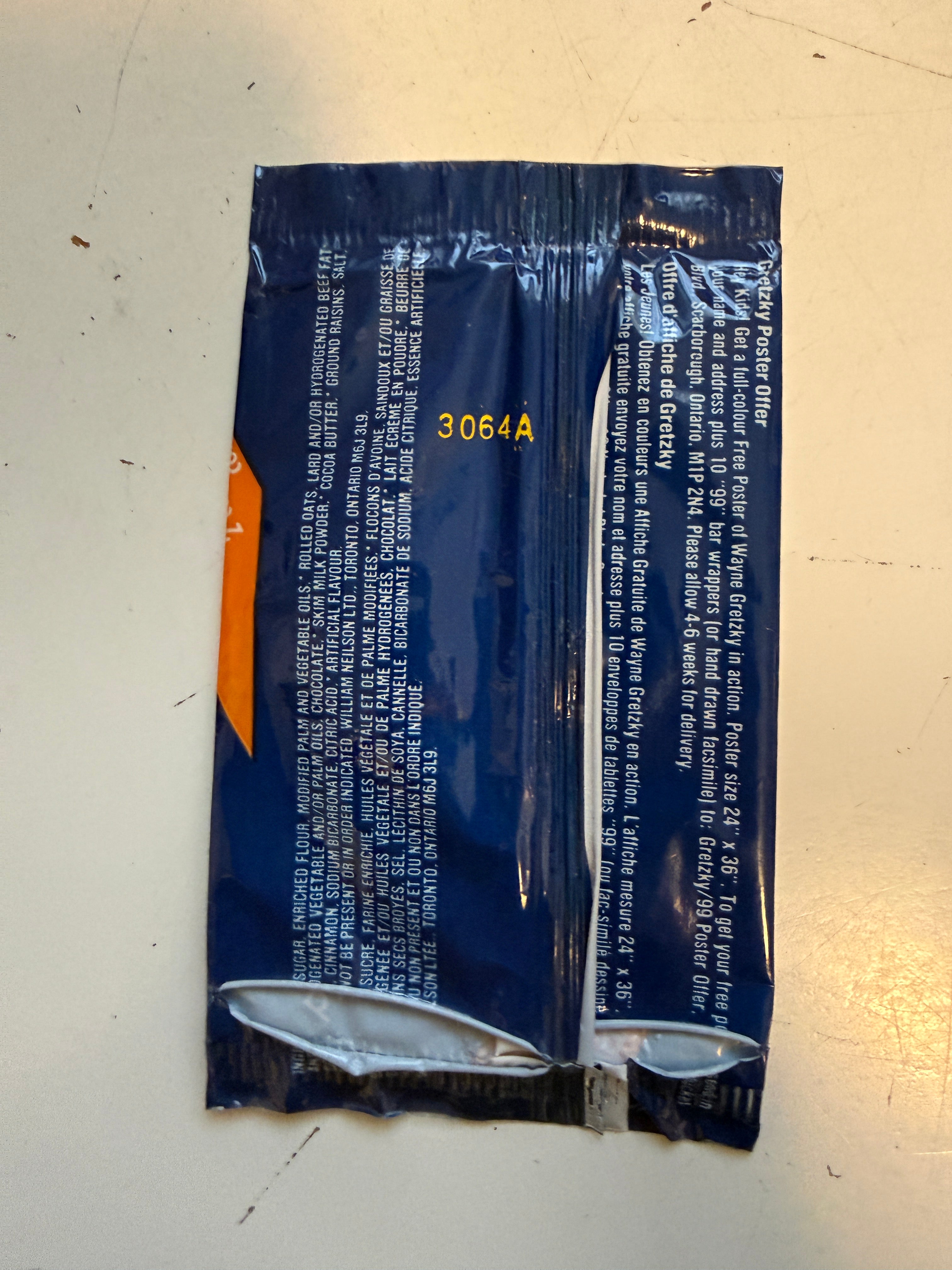 Wayne Gretzky NHL hockey chocolate bar wrapper 1980