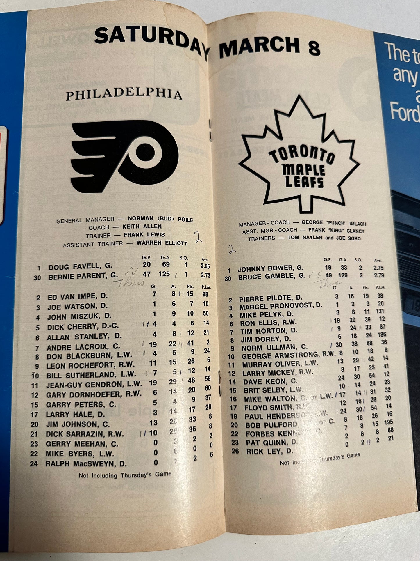 Maple Leaf Gardens March 8 game program 1968/69