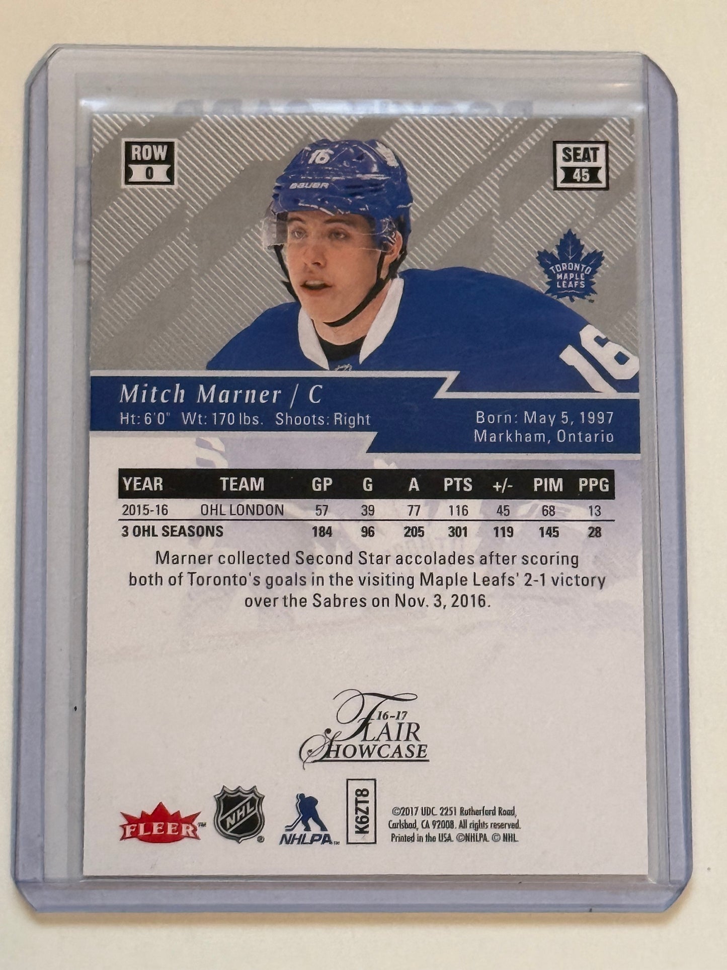 Mitch Marner, Toronto Maple Leafs, fleer flare, rookie hockey card