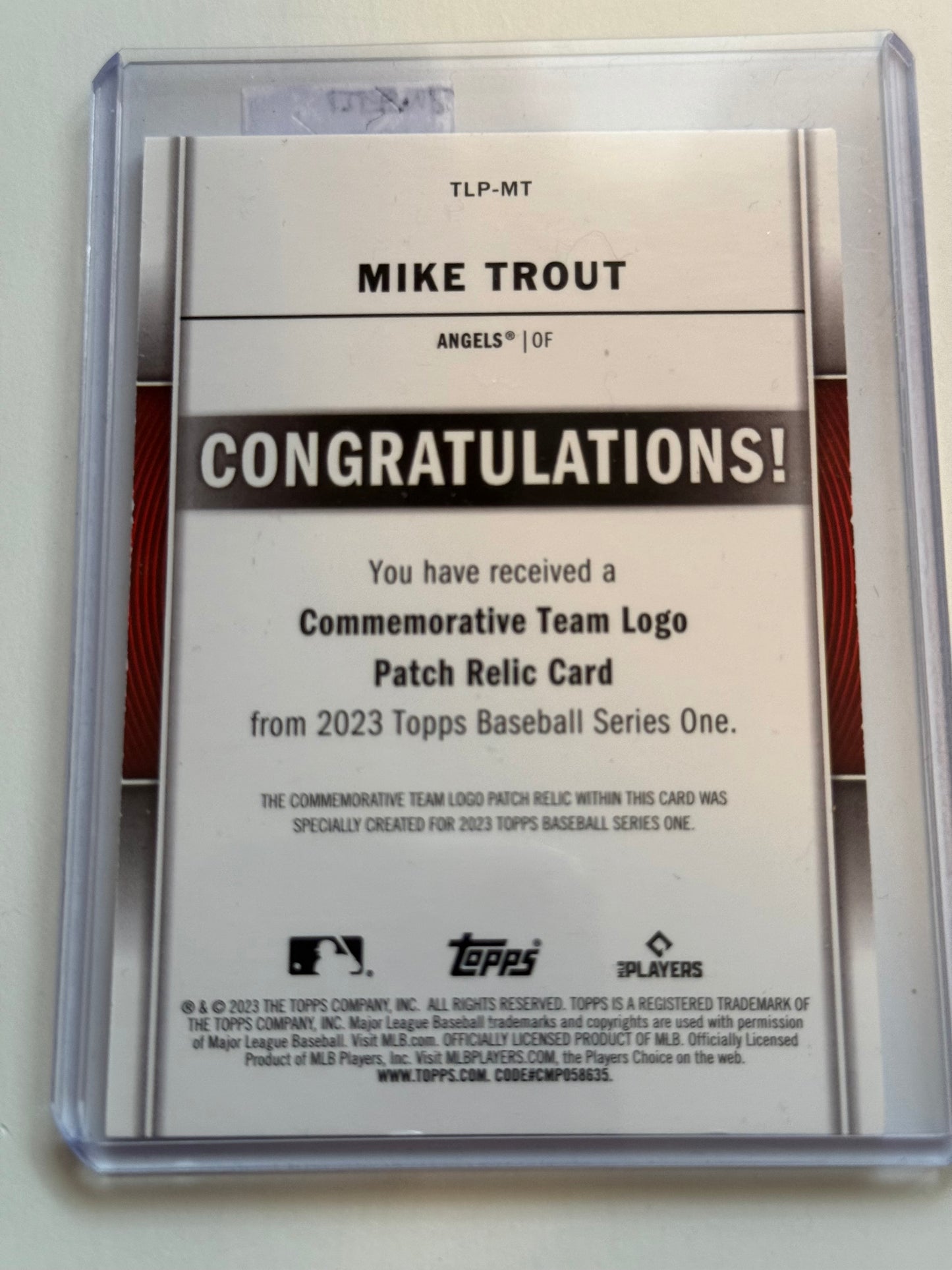 Mike Trout commemorative patch baseball card