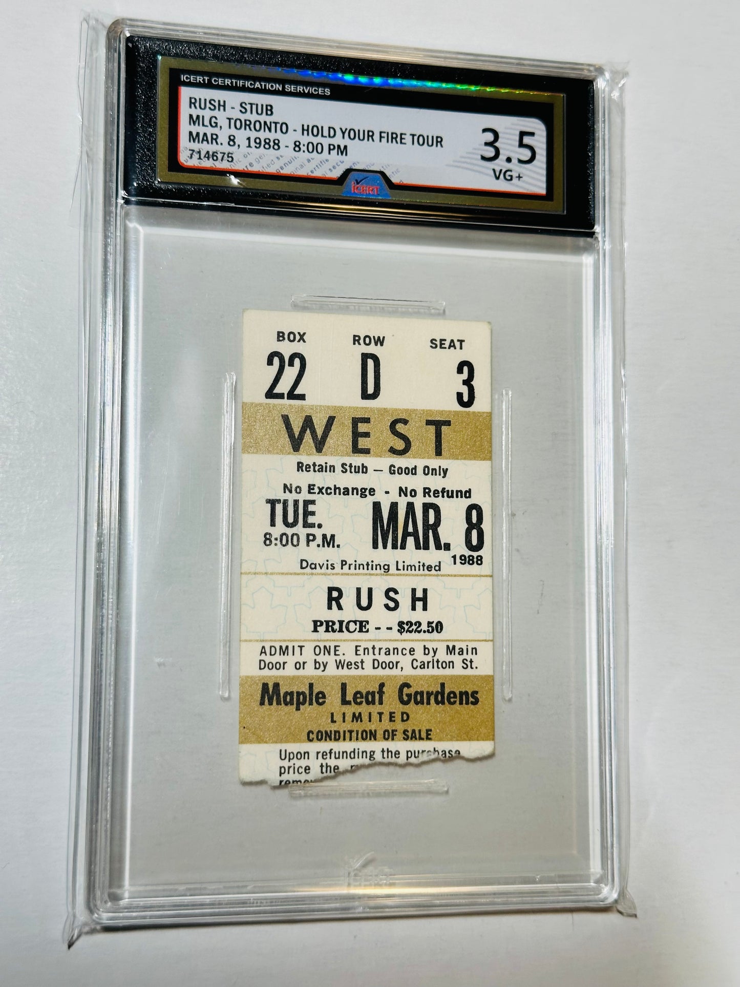 Rush, original certified concert ticket 1988