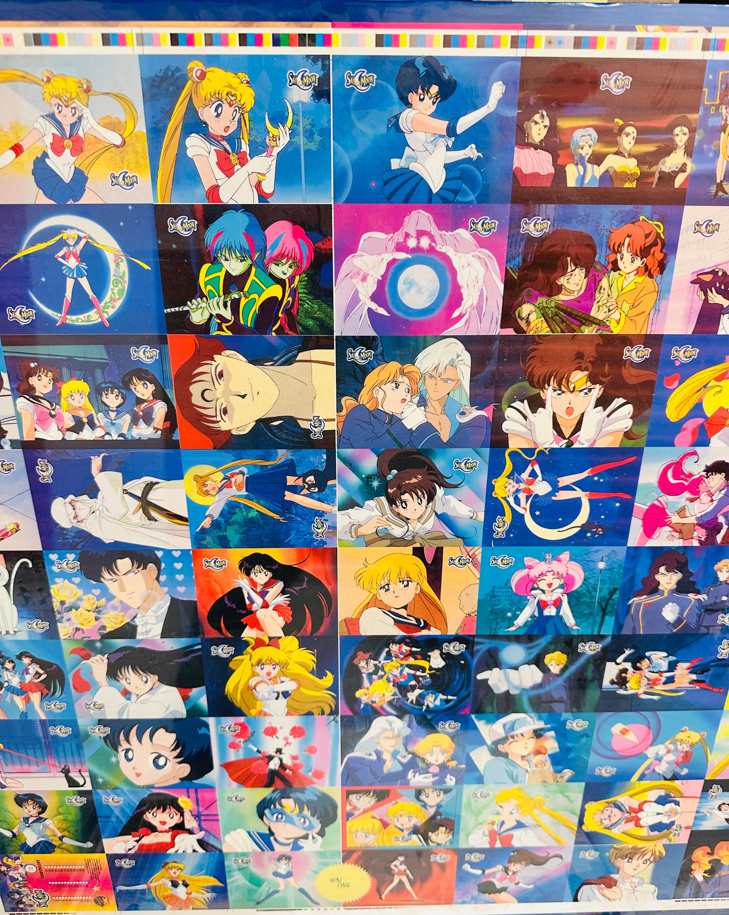 Sailor Moon rare uncut matted cards sheet series 1 on particle board 1990