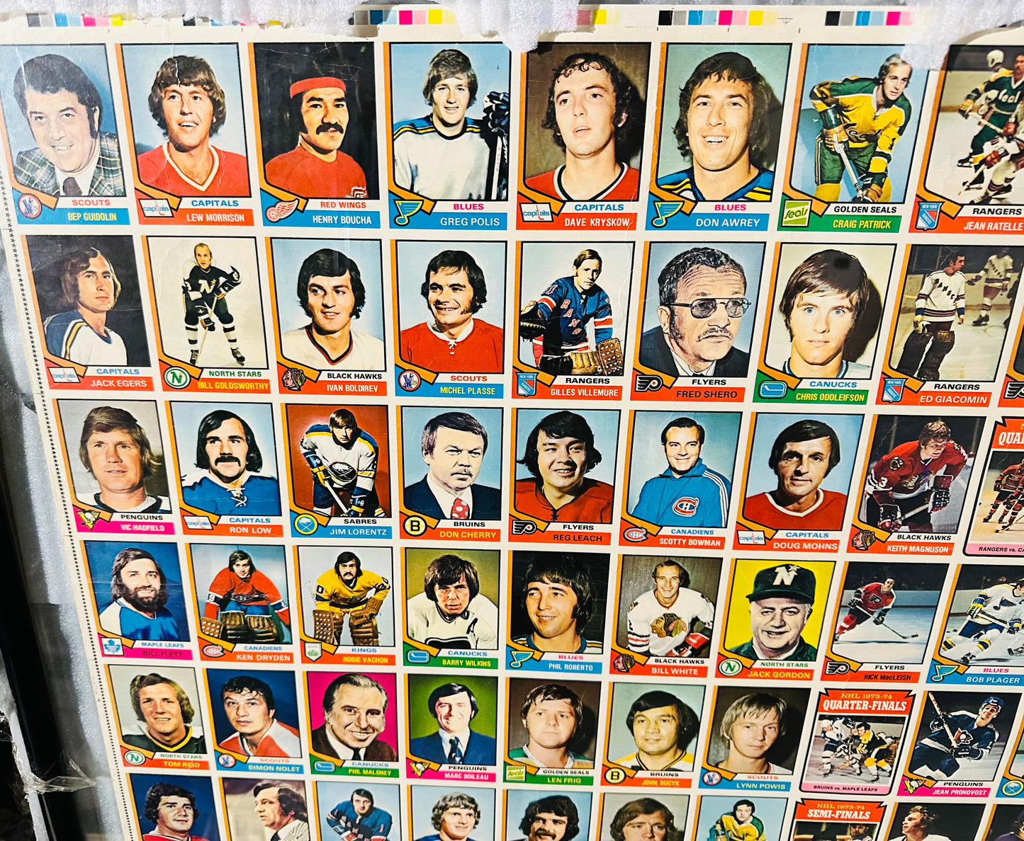 1974-75 Opc hockey uncut cards sheet framed on both sides hockey collectible