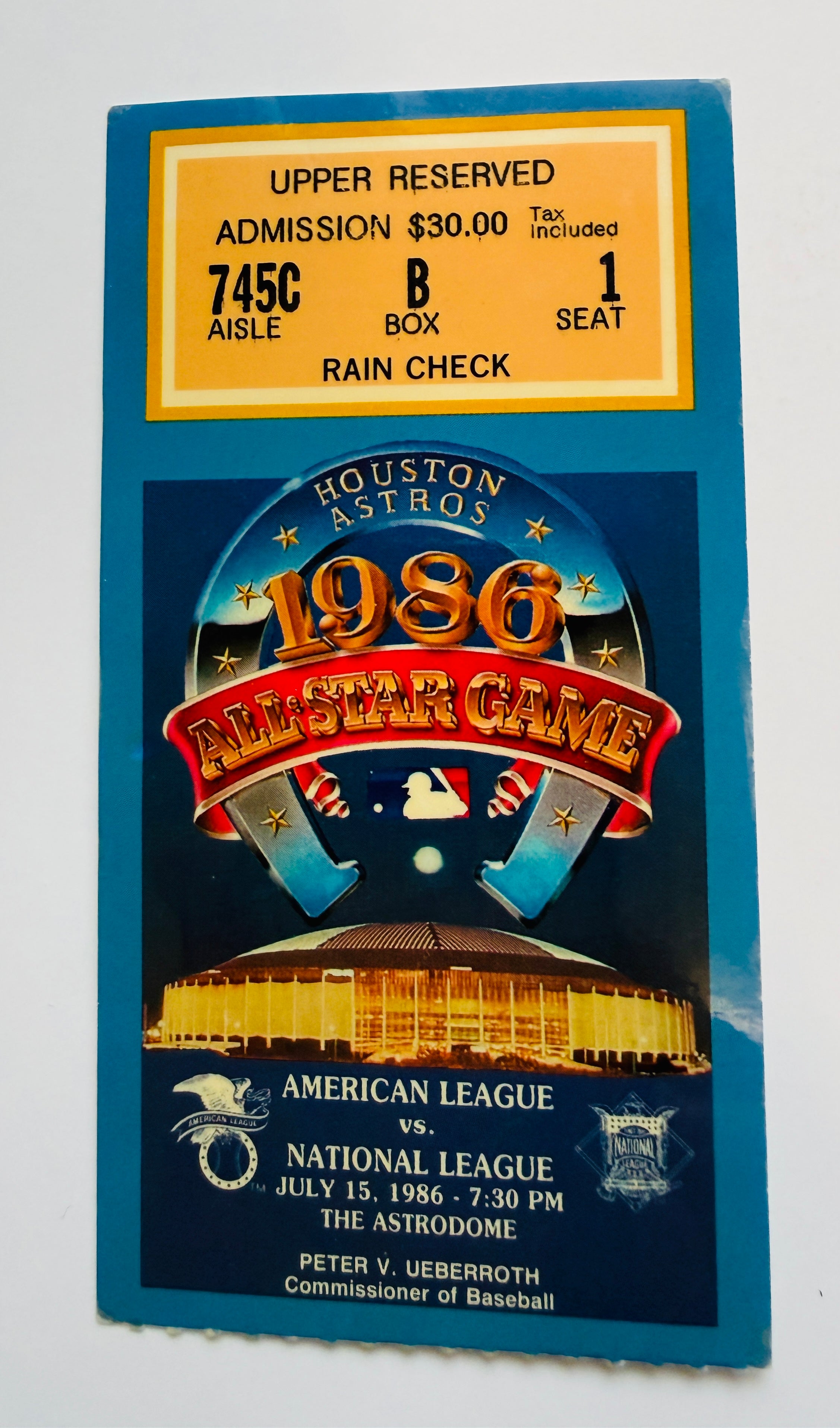 1986 baseball All-Star game vintage ticket
