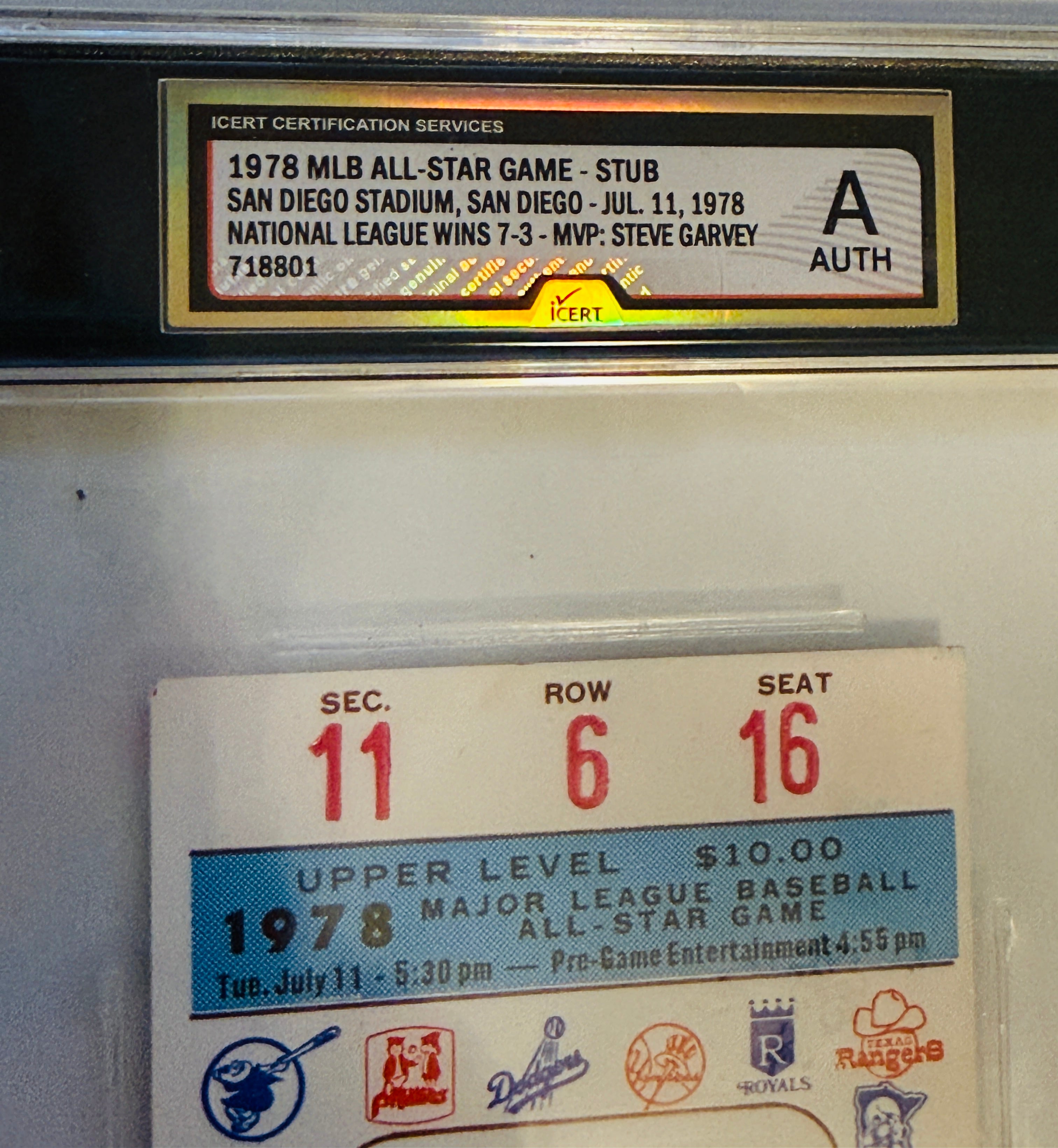 1978 baseball All-Star game graded ticket stub