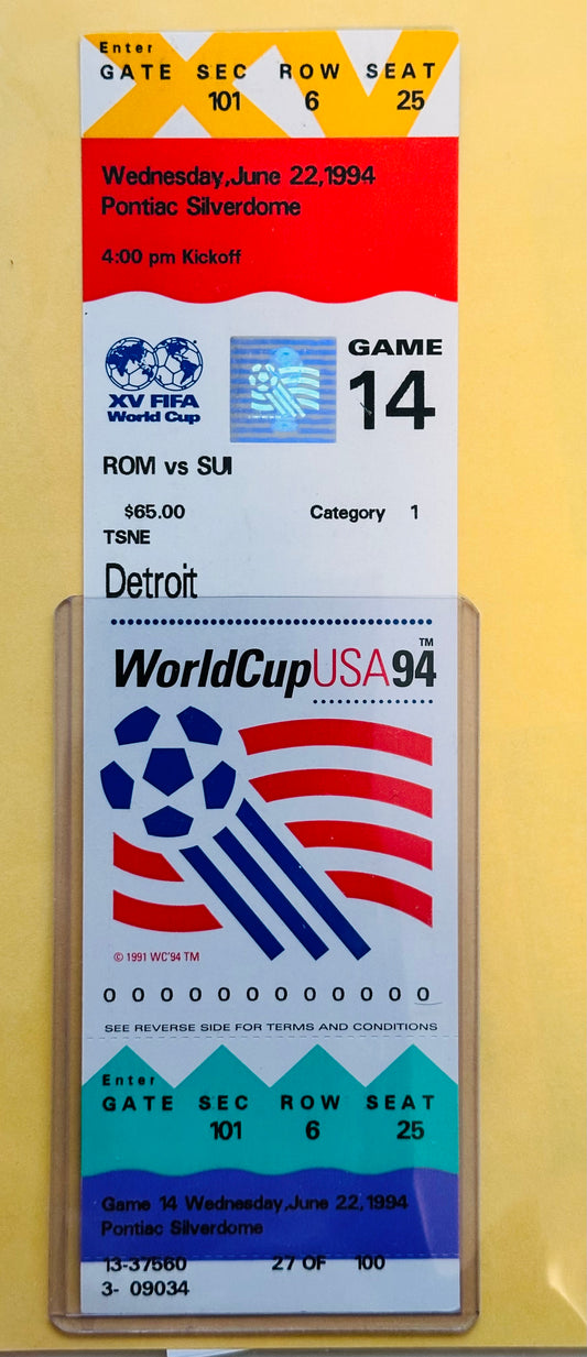 World Cup soccer game 14 Rome versus Switzerland original ticket 1994