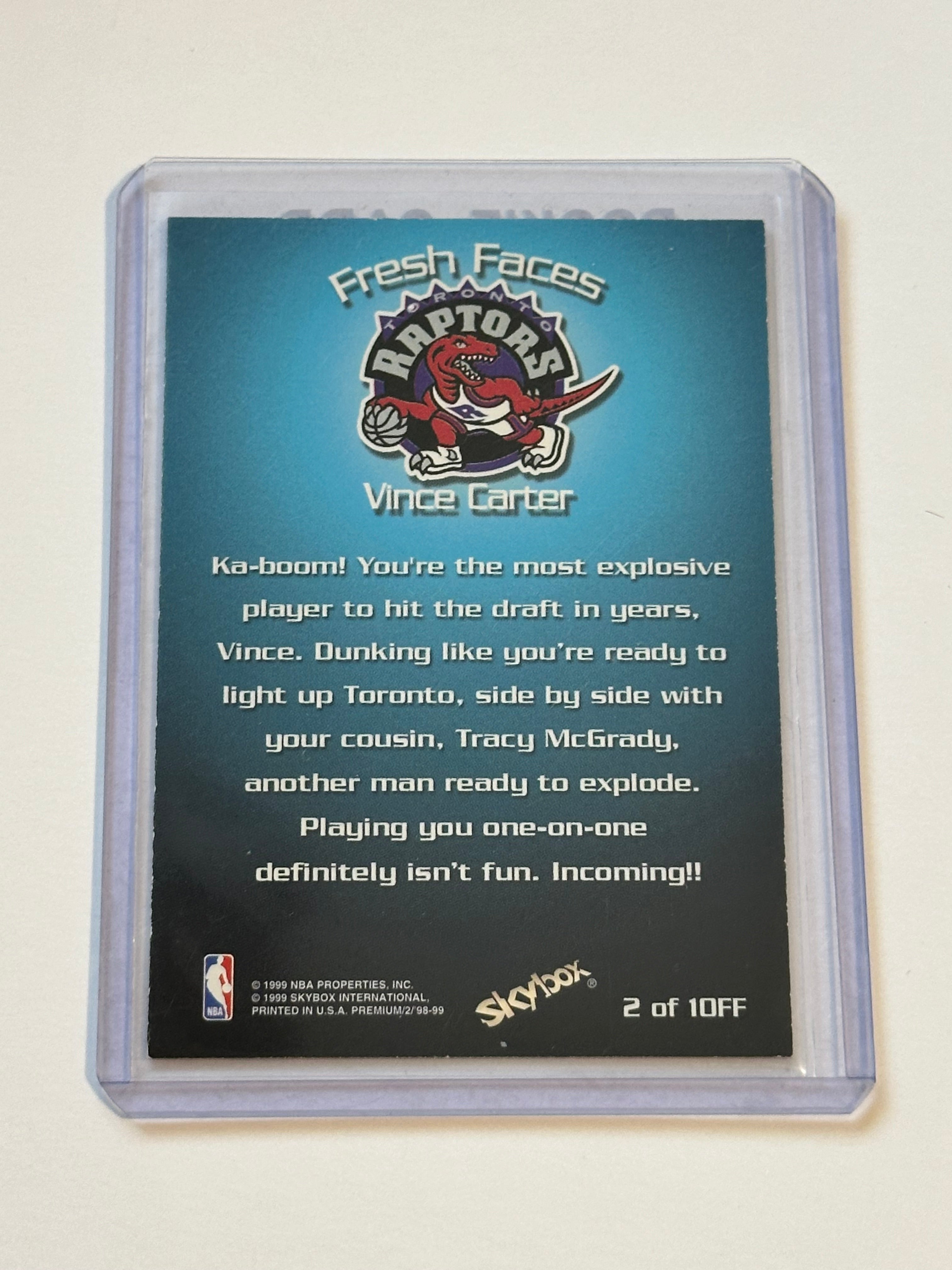 Vince Carter Skybox Fresh face Raptors basketball rookie card 1998-99