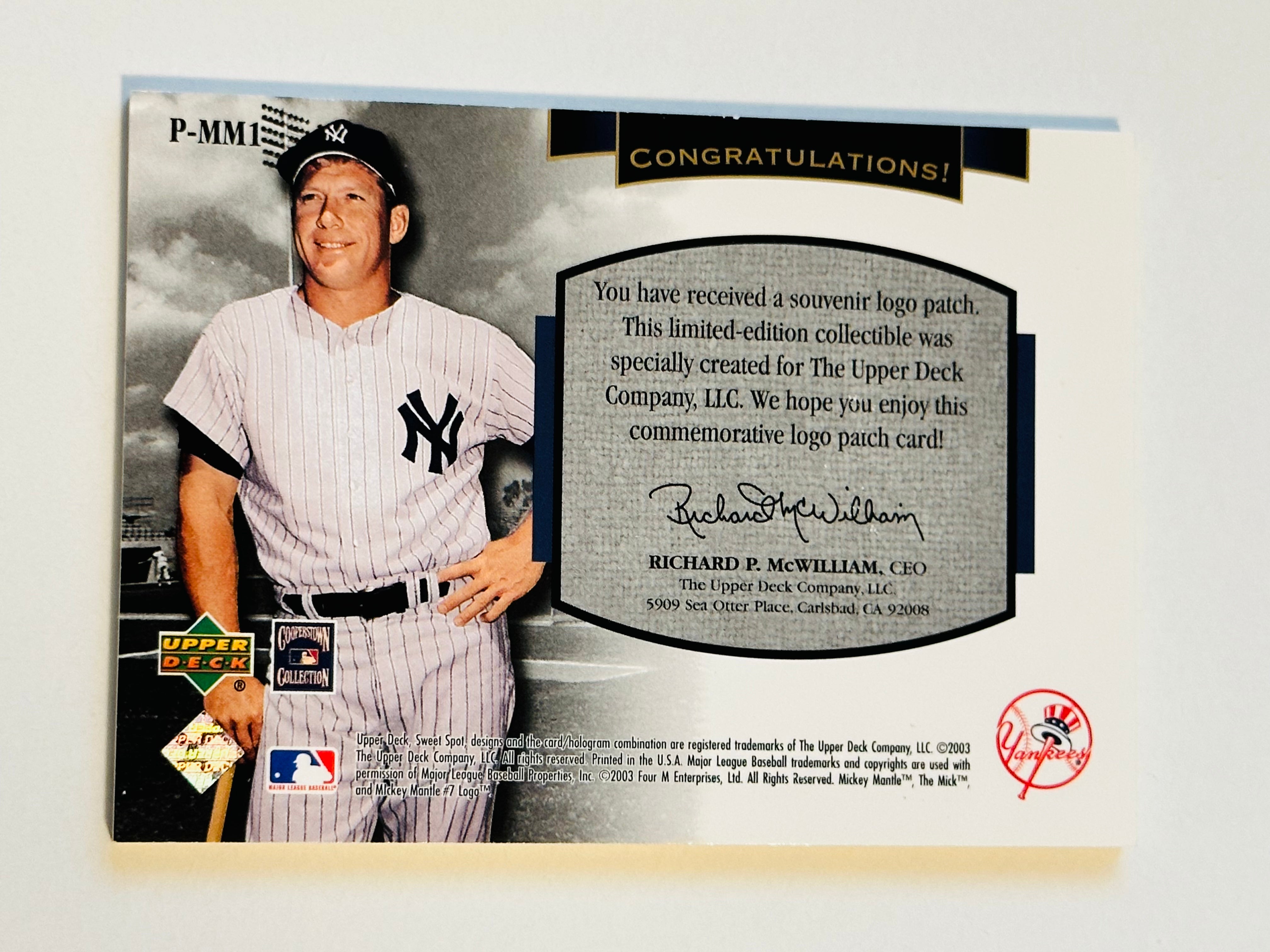 Mickey Mantle Upper Deck Commemorative logo patch insert card 2003